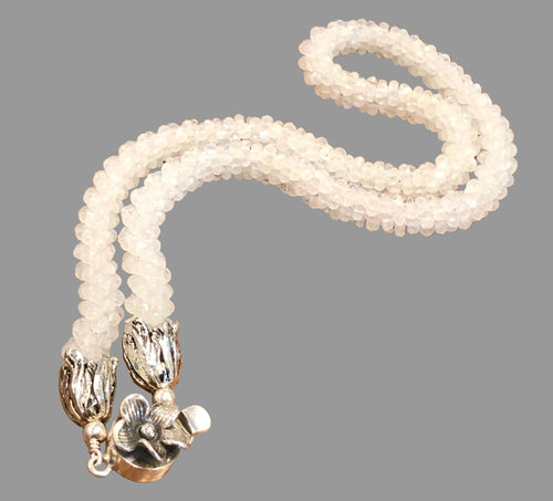 AAA Rainbow Moonstone Crocheted Necklace | Sterling Silver | Hidden Jewel