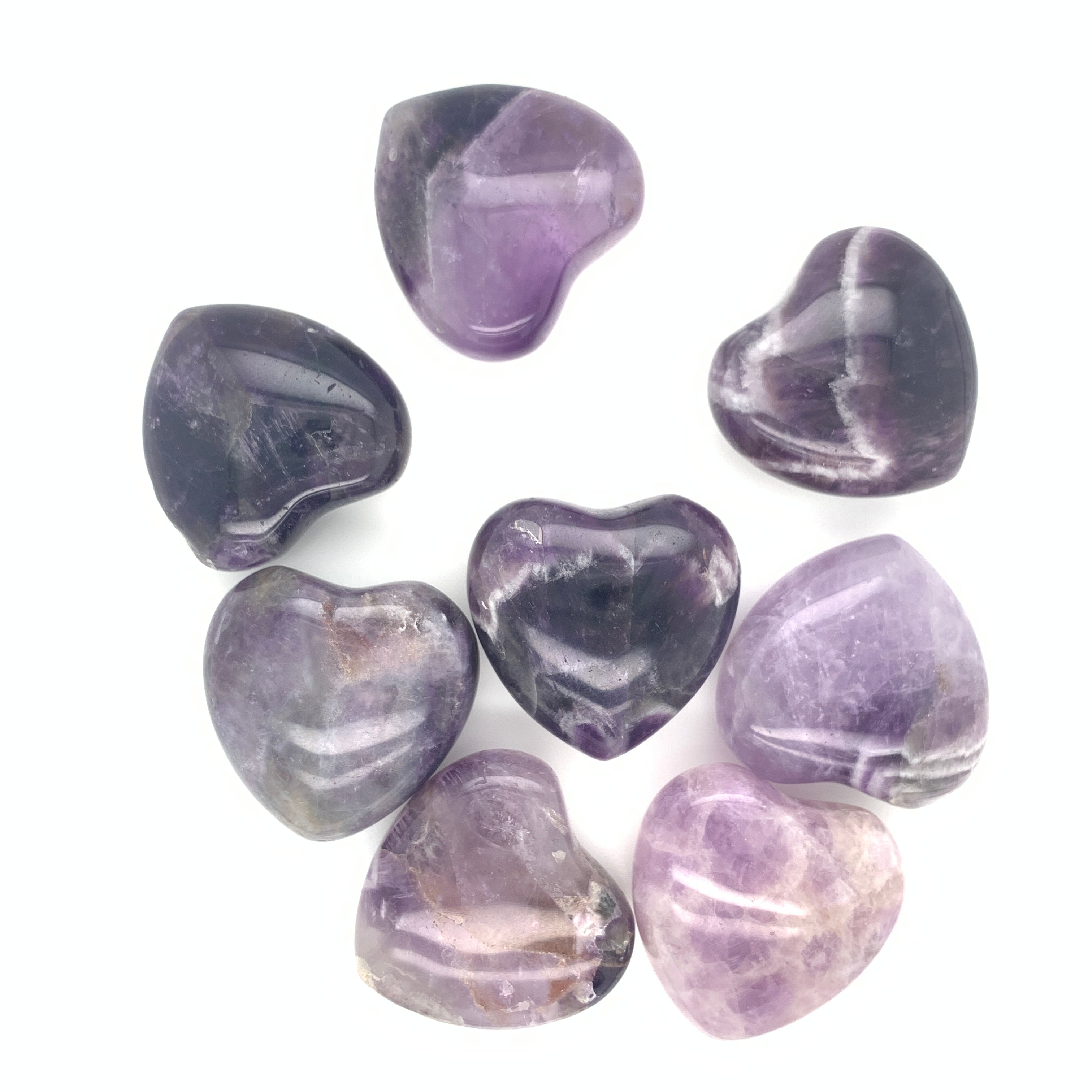 Amethyst Gemstone Carved Hearts from Brazil & Uruguay