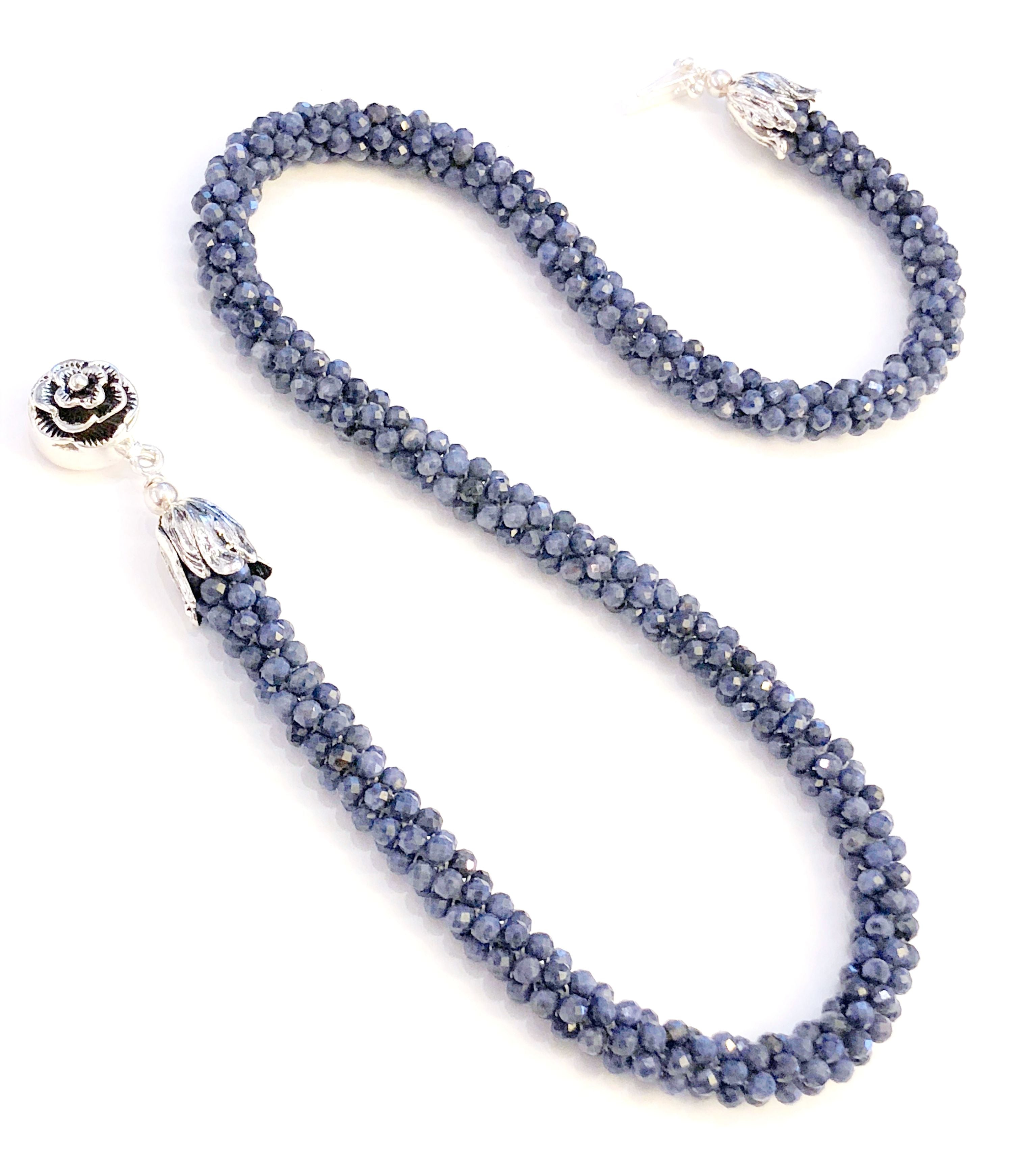 Sri Lankan faceted Blue Sapphire crocheted necklace, gemstone necklace, crocheted necklace