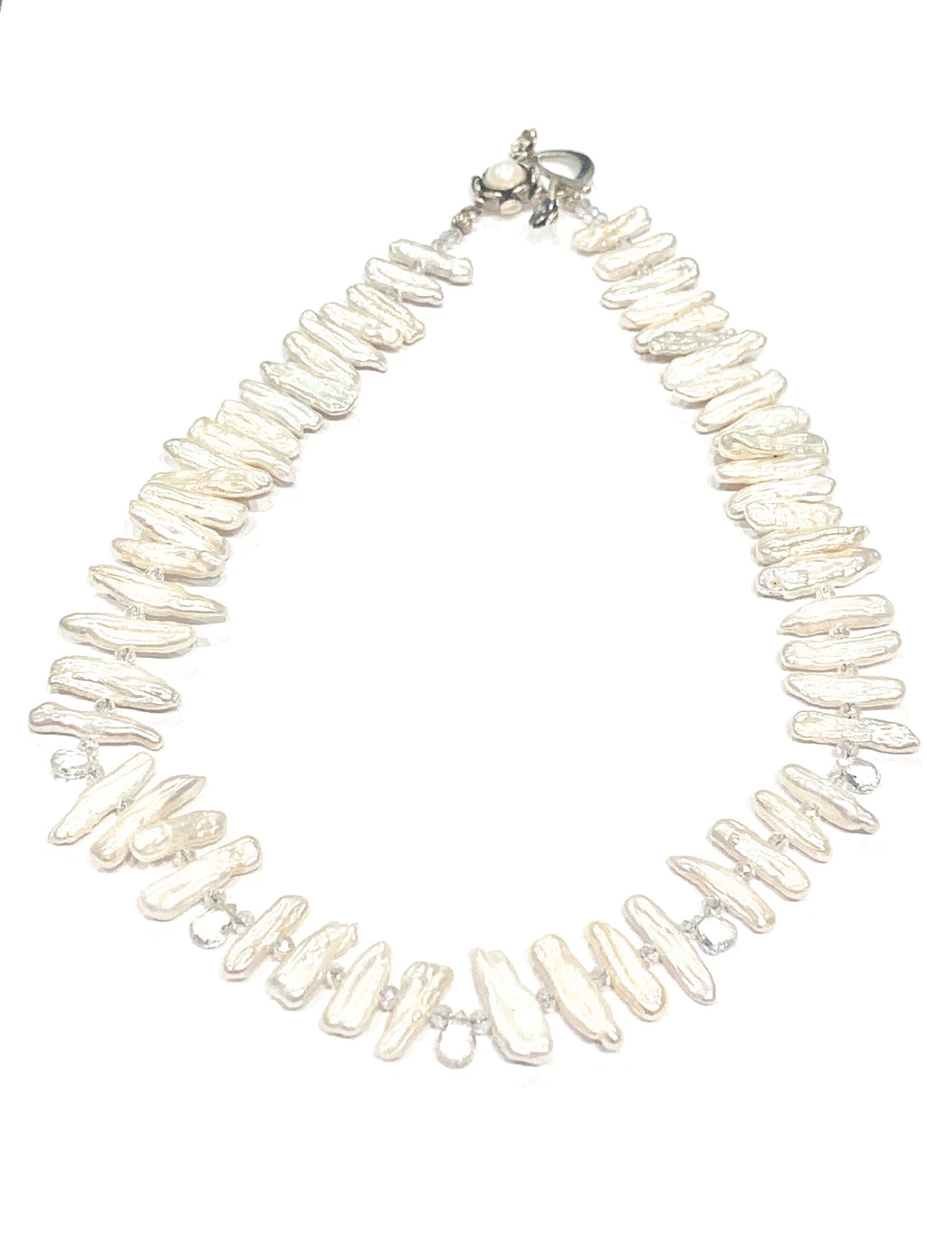 Freshwater Stick Pearl , Rock Crystal drops, & Crystal Necklace