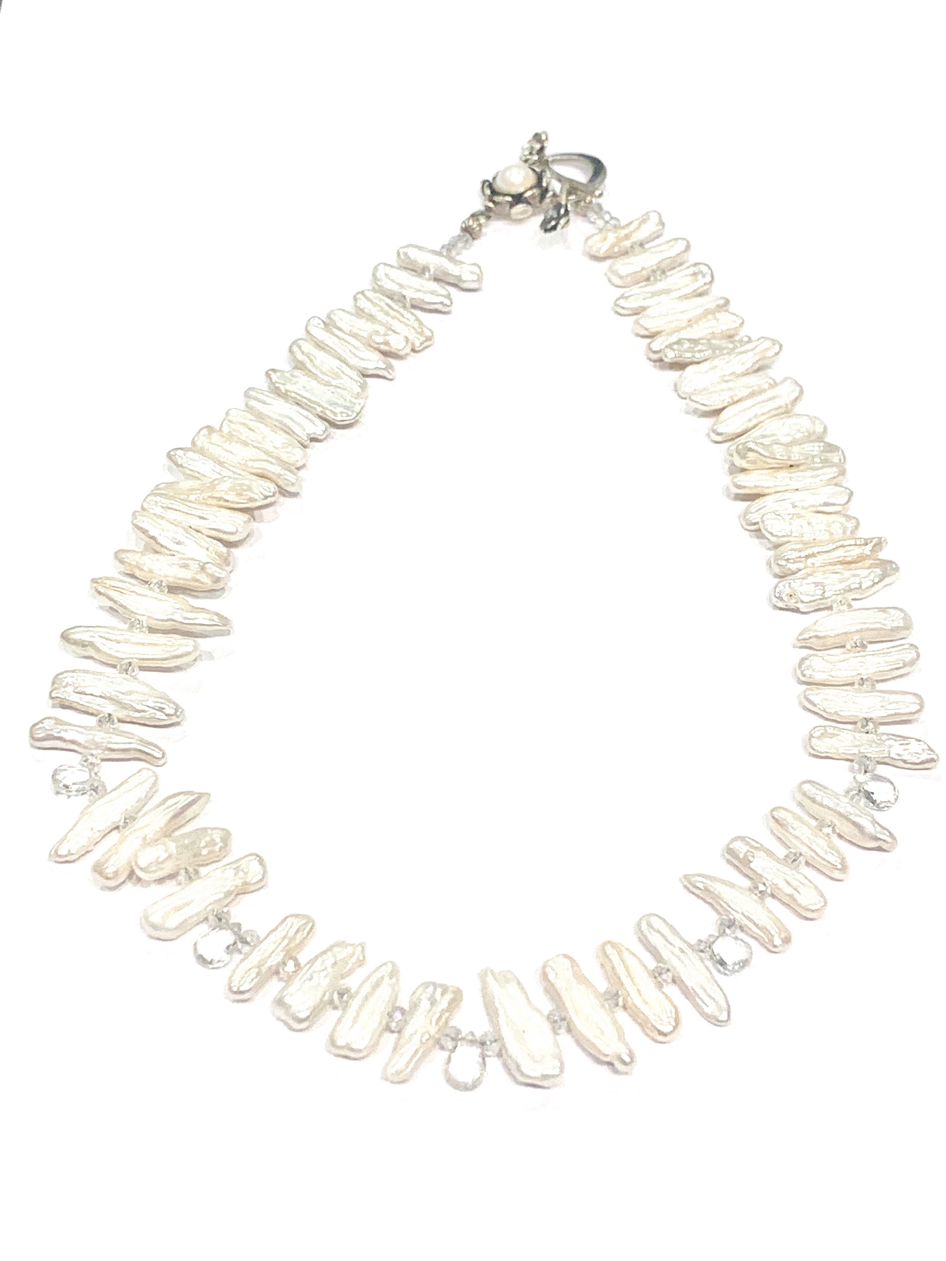 Freshwater Stick Pearl , Rock Crystal drops, & Crystal Necklace