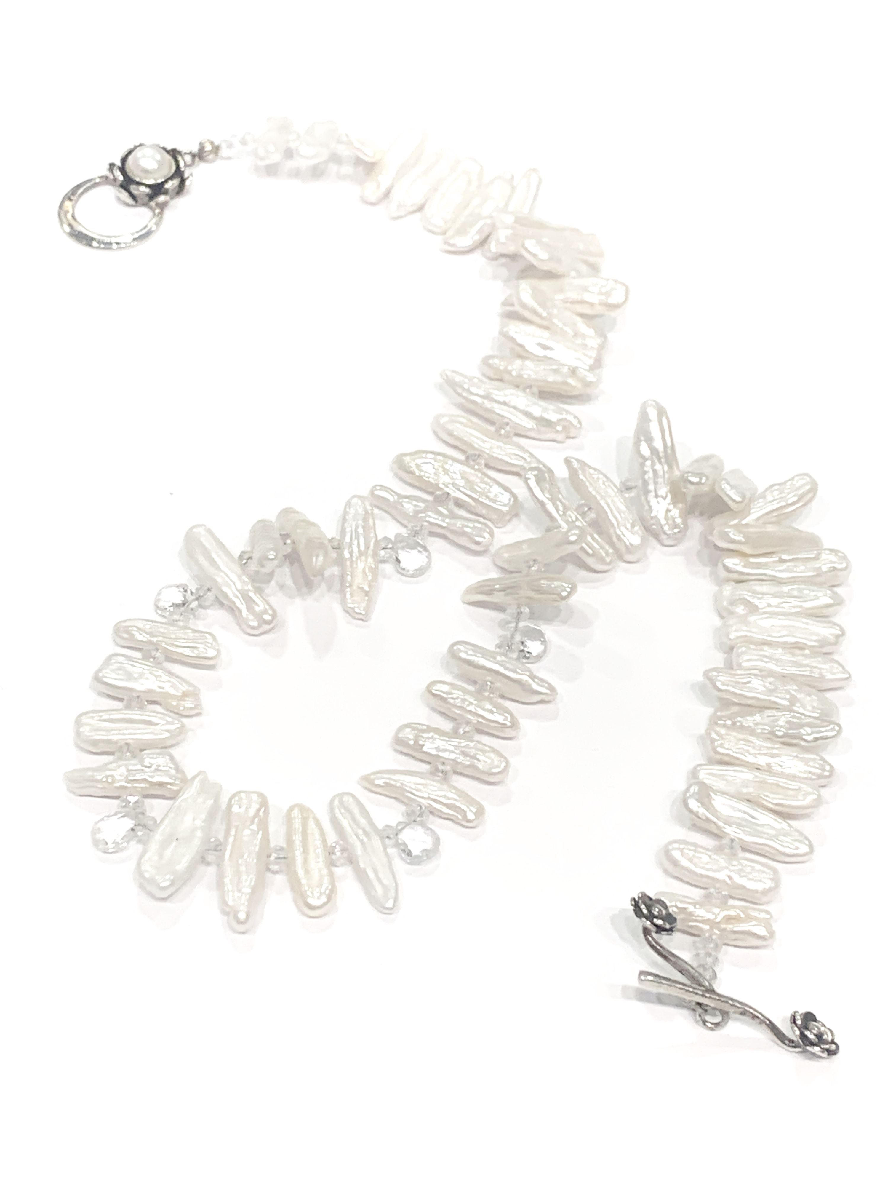 Freshwater Stick Pearl , Rock Crystal drops, & Crystal Necklace
