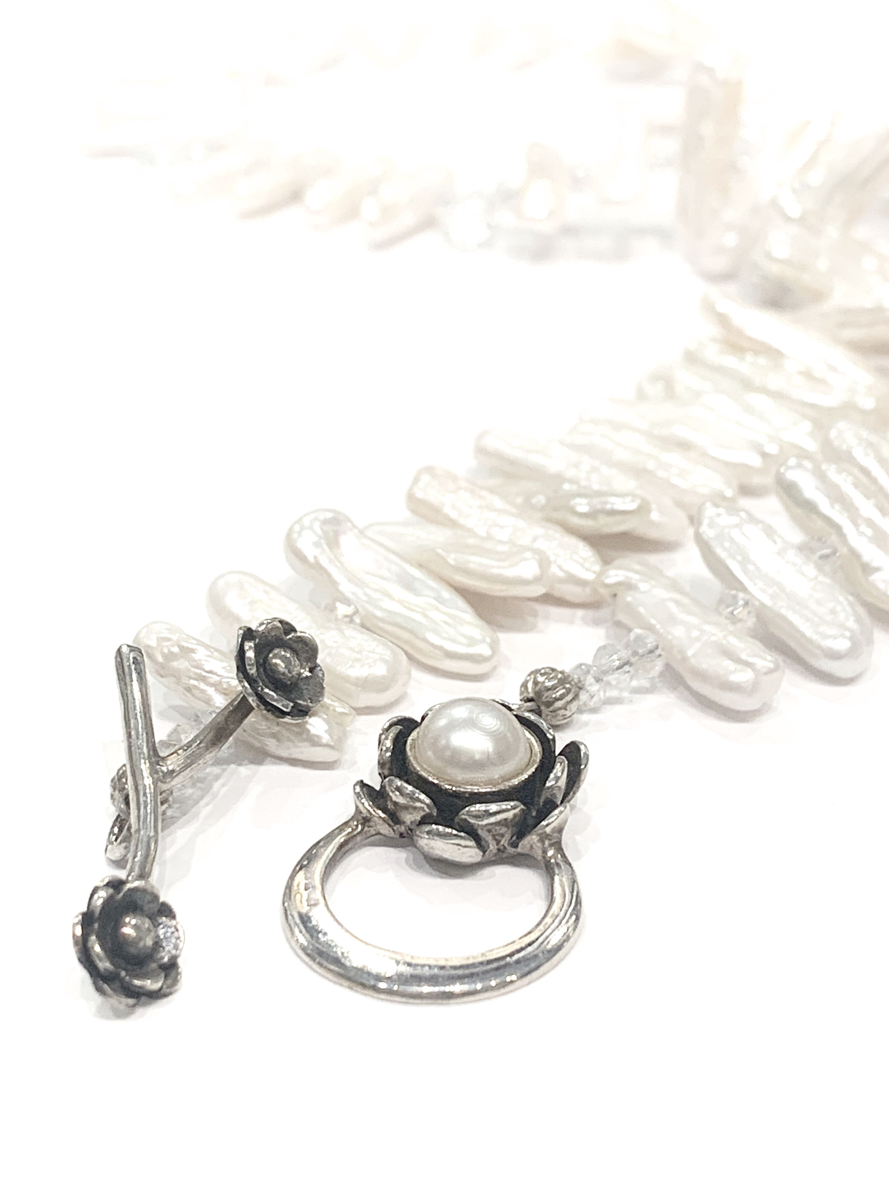 Freshwater Stick Pearl , Rock Crystal drops, & Crystal Necklace
