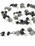 Mala necklace Black tourmaline, Magnetic Hematite, Howlite gemstone and Silver Druzzy necklace