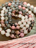 Rose Quartz, Labradorite and Rhodonite gemstone, Mala Necklaces