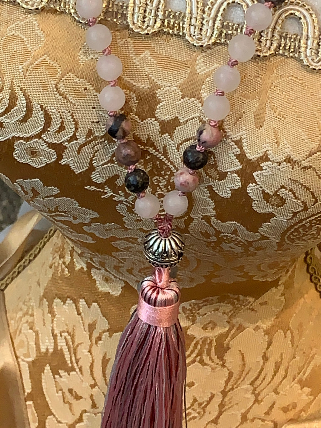 Rose Quartz, Labradorite and Rhodonite gemstone, Mala Necklaces