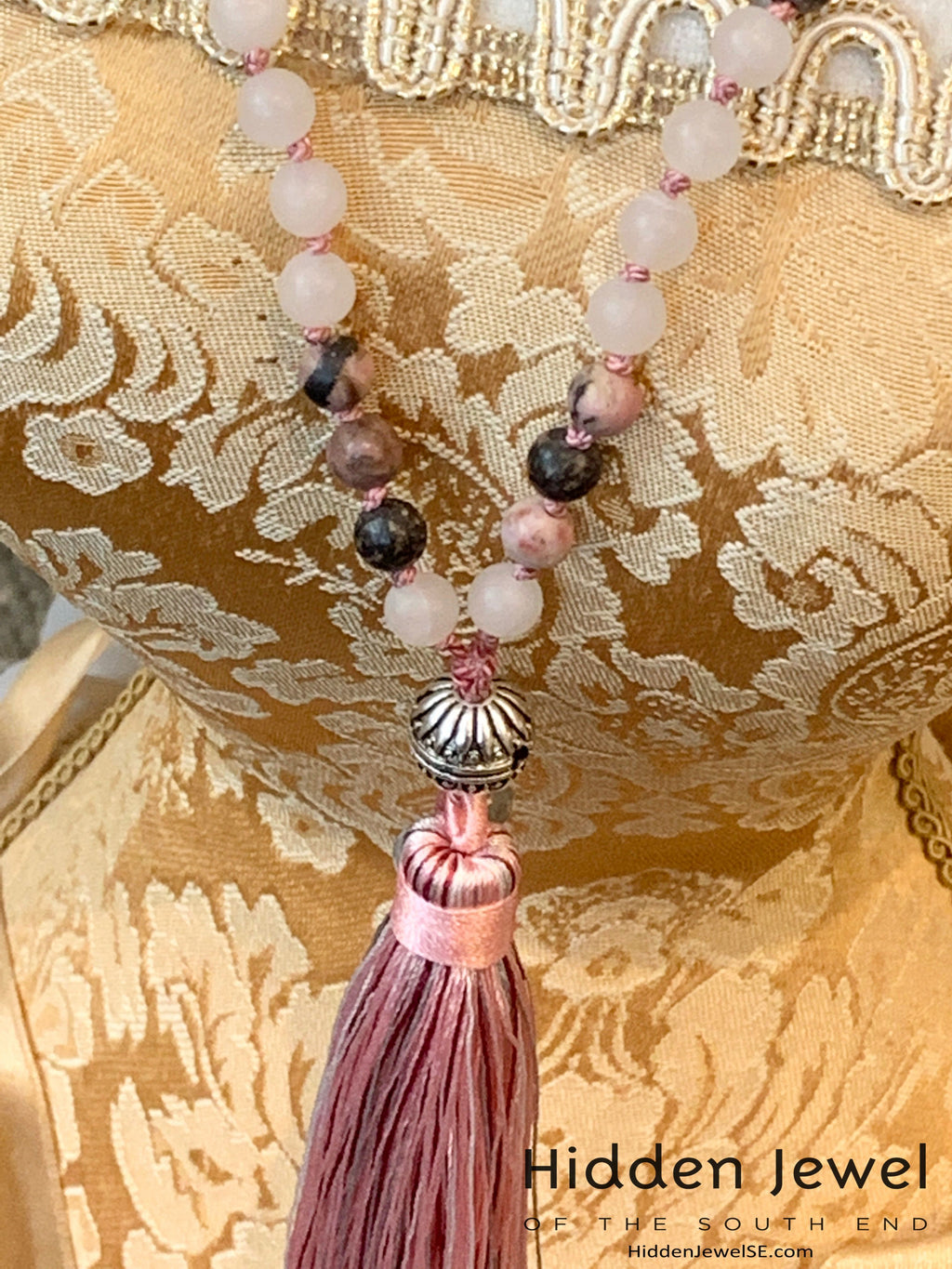 Rose Quartz, Labradorite and Rhodonite gemstone, Mala Necklaces