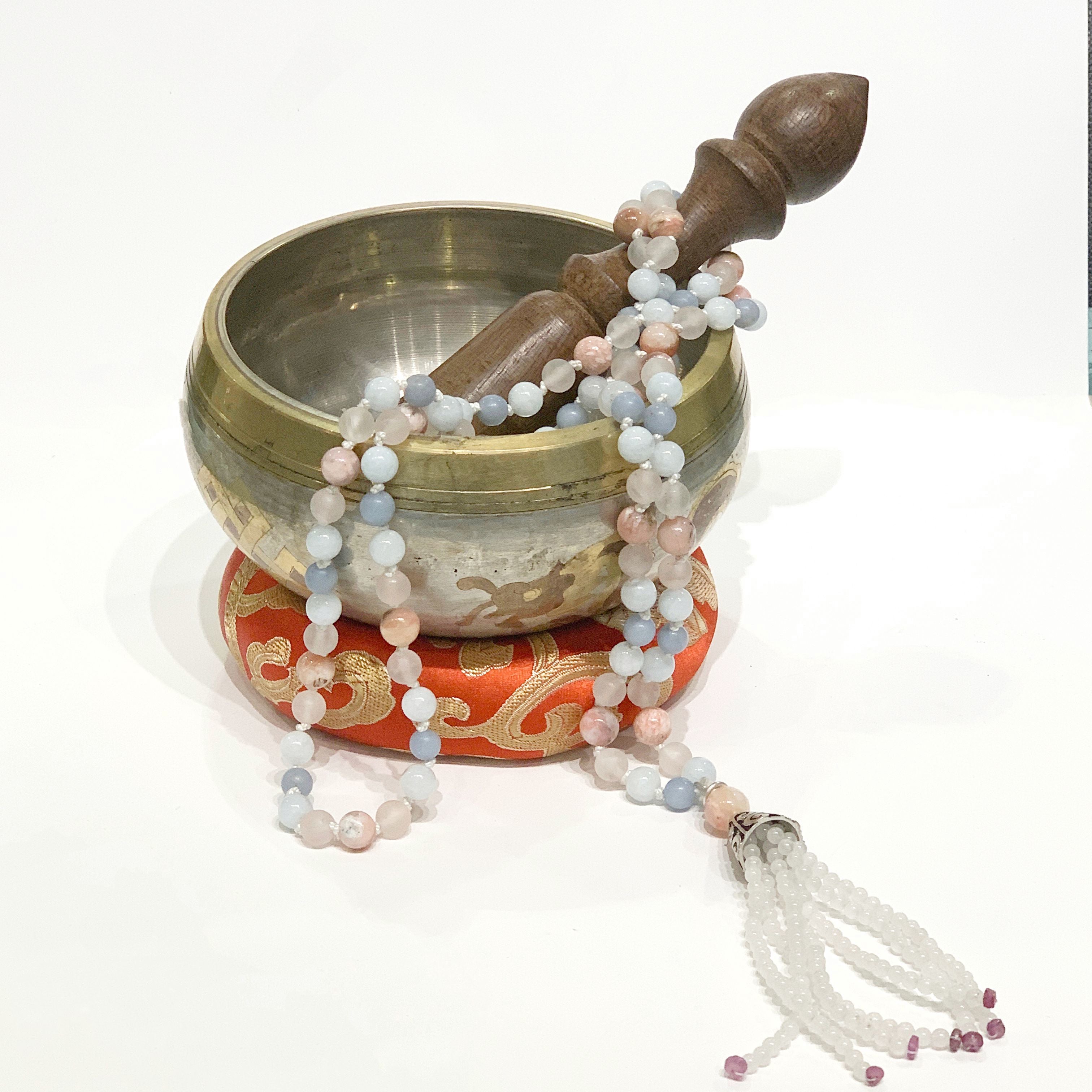 Angelite, Aquamarine, Ruby, Rose Quartz, Pink Opal, and Opalite gemstone  Mala necklace, jewelry