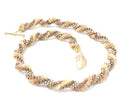 Ethiopian Opal Crocheted Necklace with Pyrite,  Gold Filled Leaf Toggle