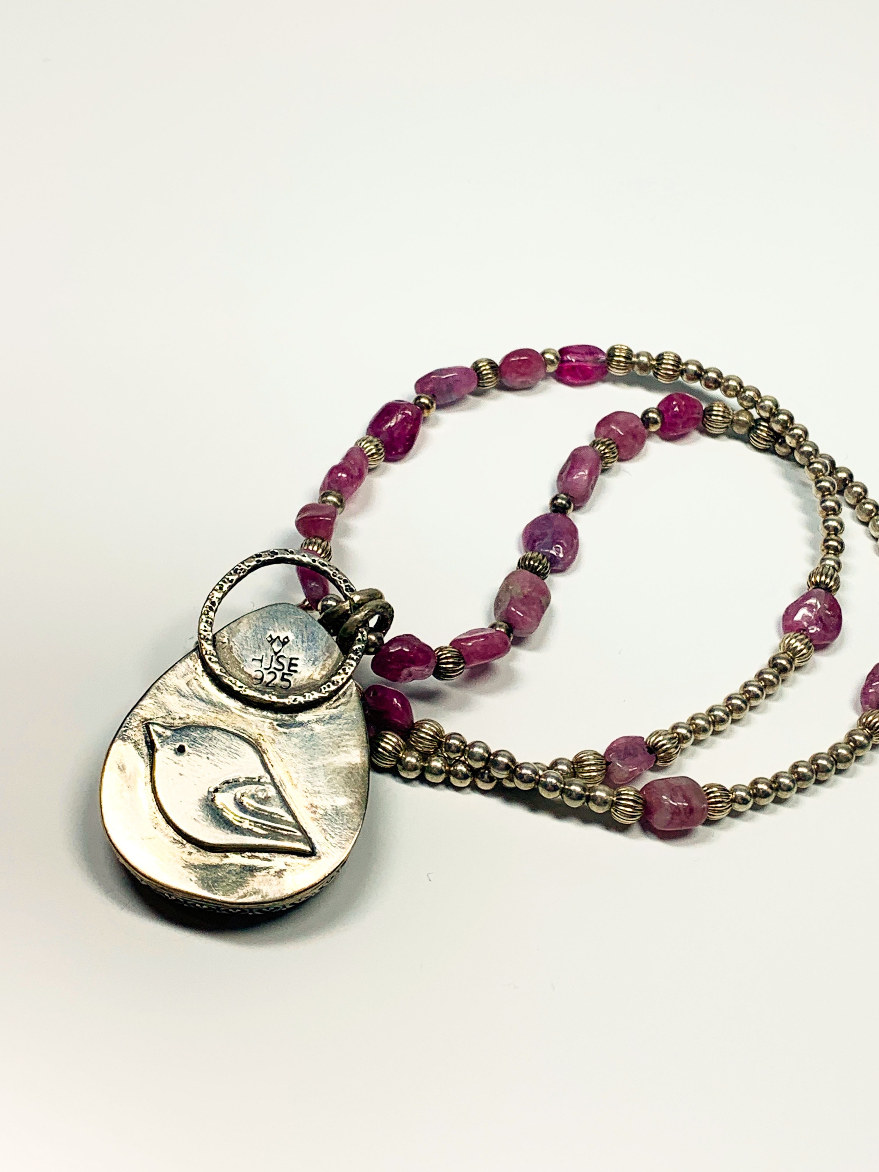 Namibian tourmaline in white quartz pendant neclace with Sterling Silver setting