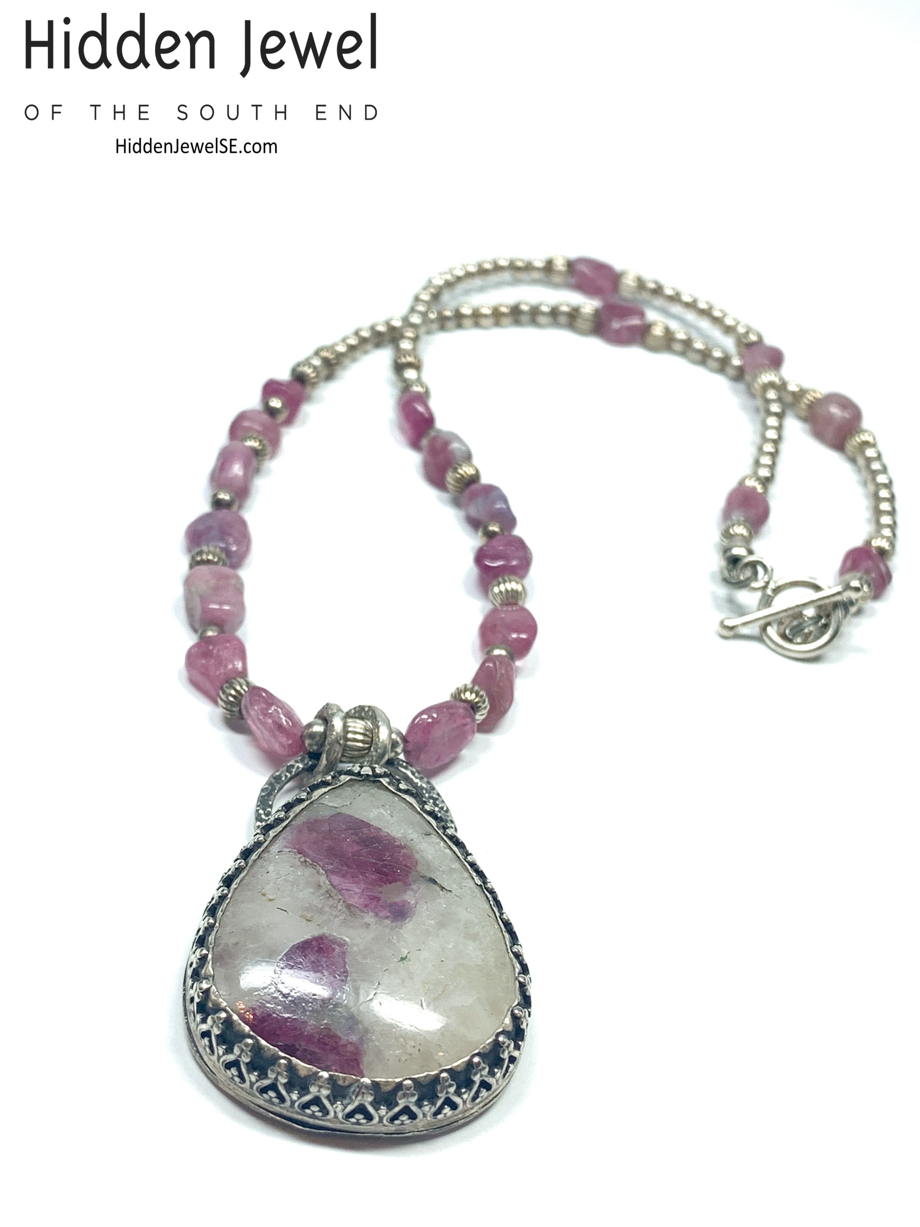 Namibian tourmaline in white quartz pendant neclace with Sterling Silver setting