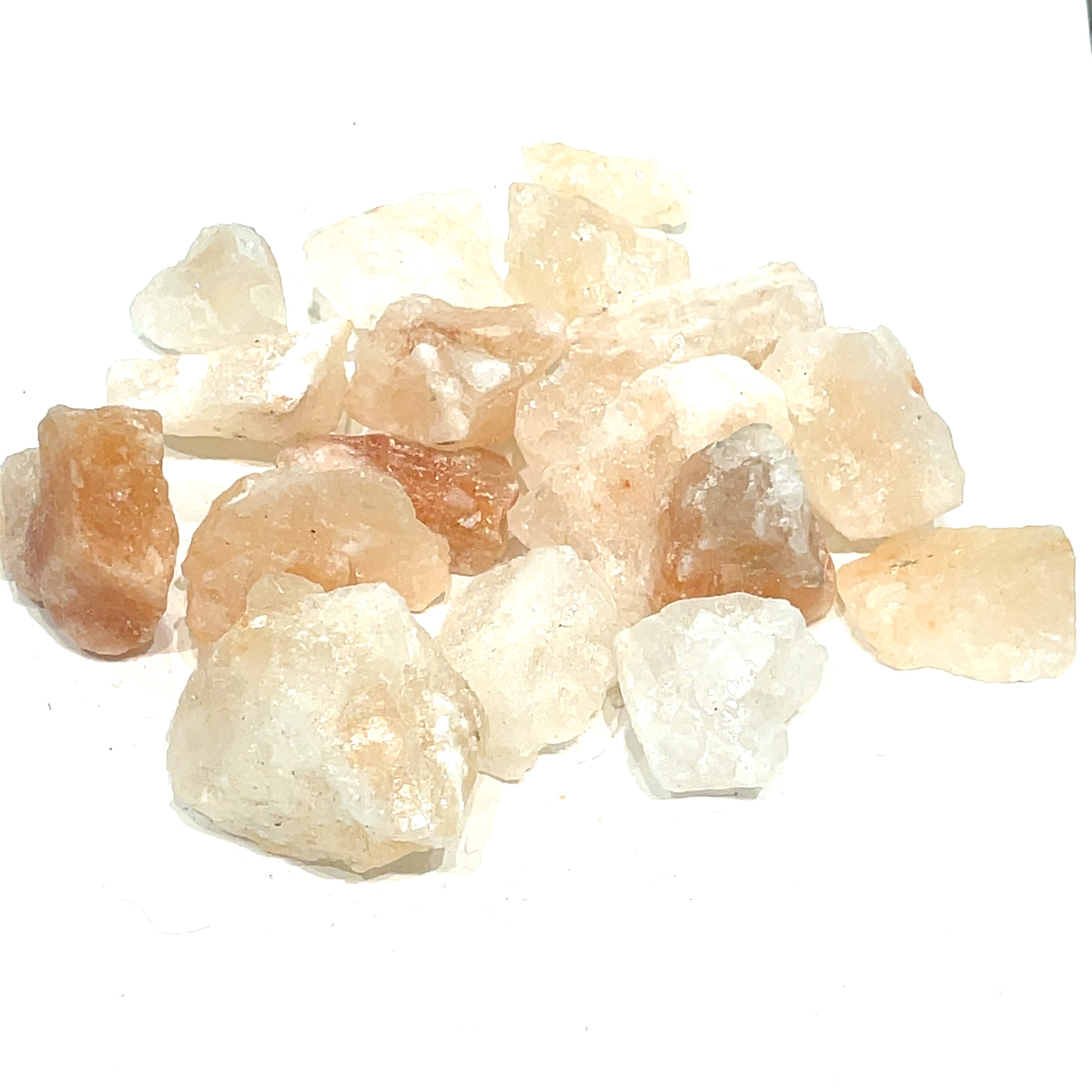 Pink Himalayan Salt on a white background front overview. 