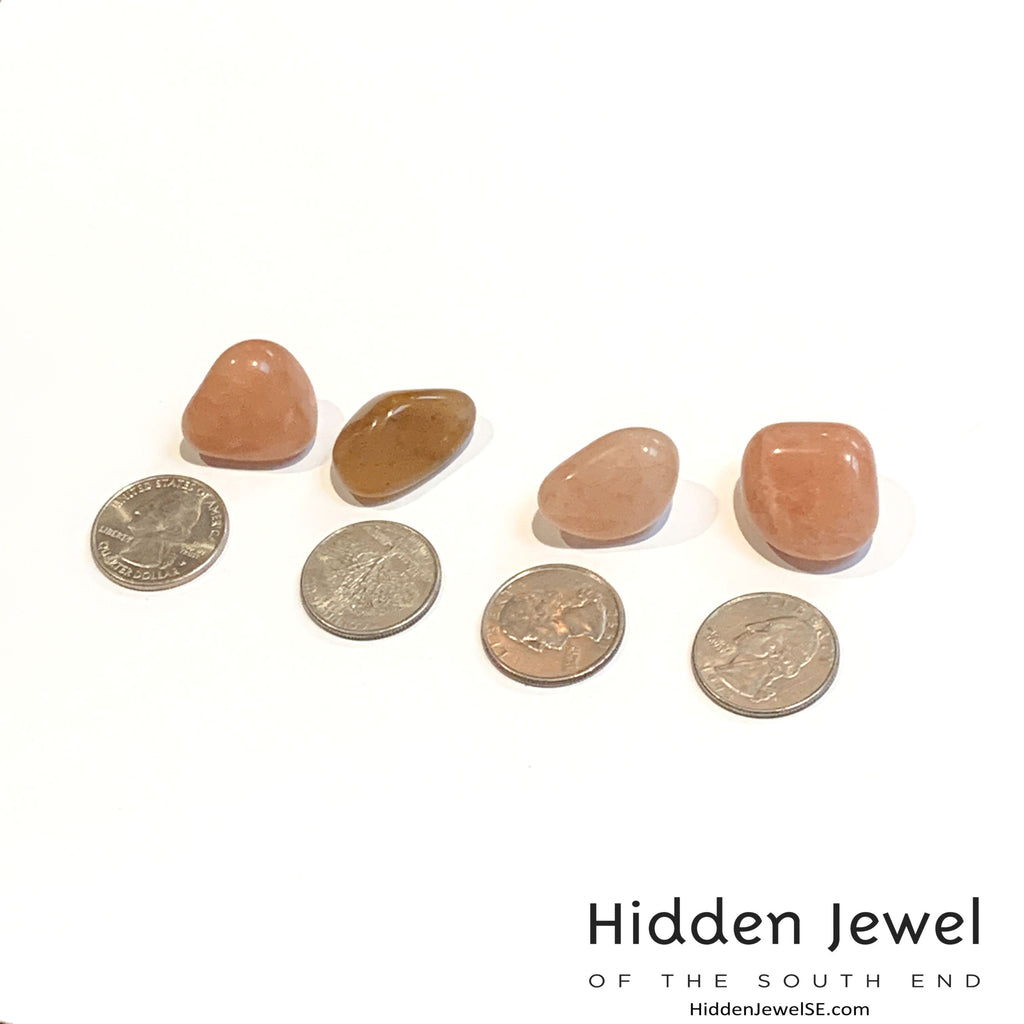 Red Aventurine Gemstone grouping center overview with dimes