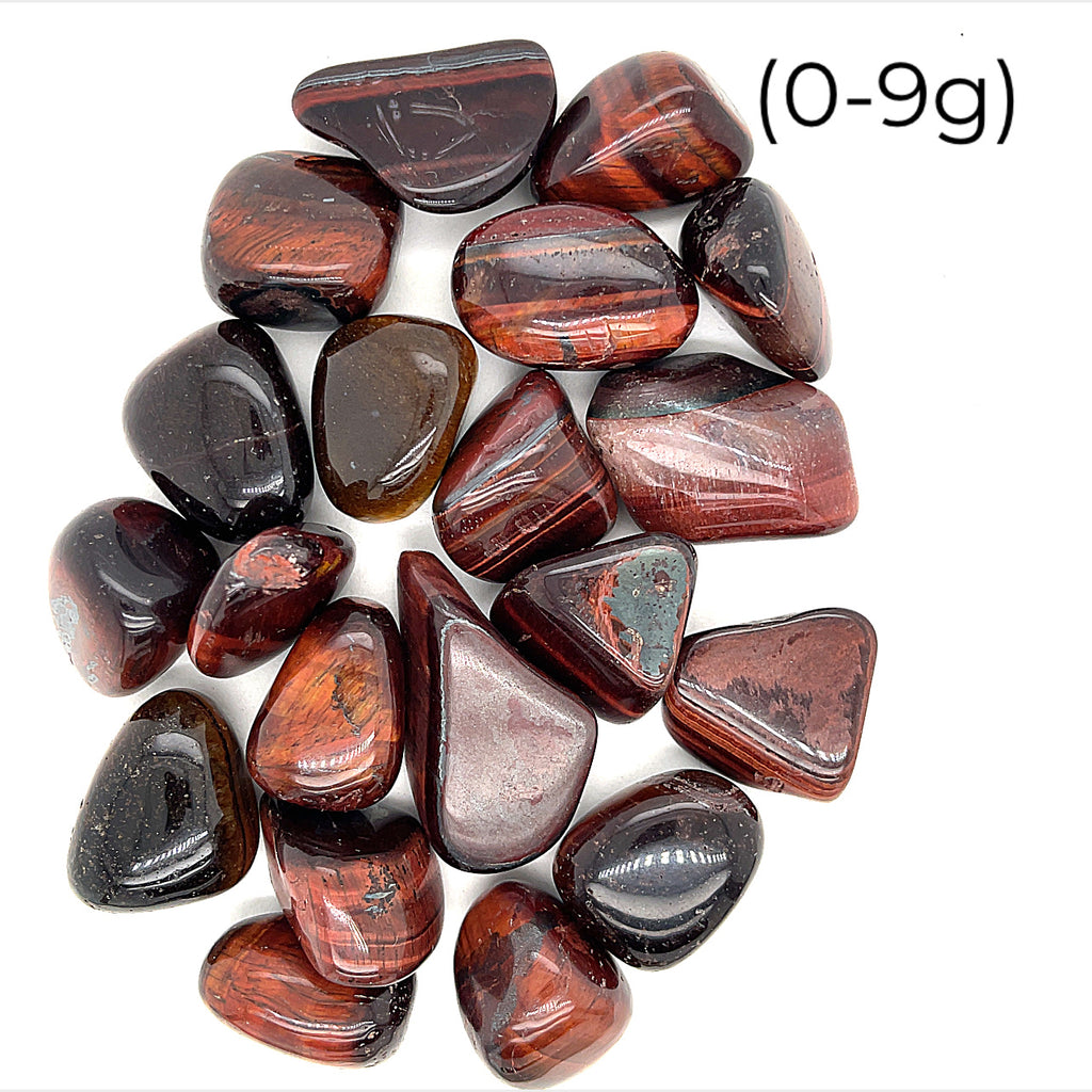 Red Tiger Eye Tumbled Gemstone on white 0-9g overview
