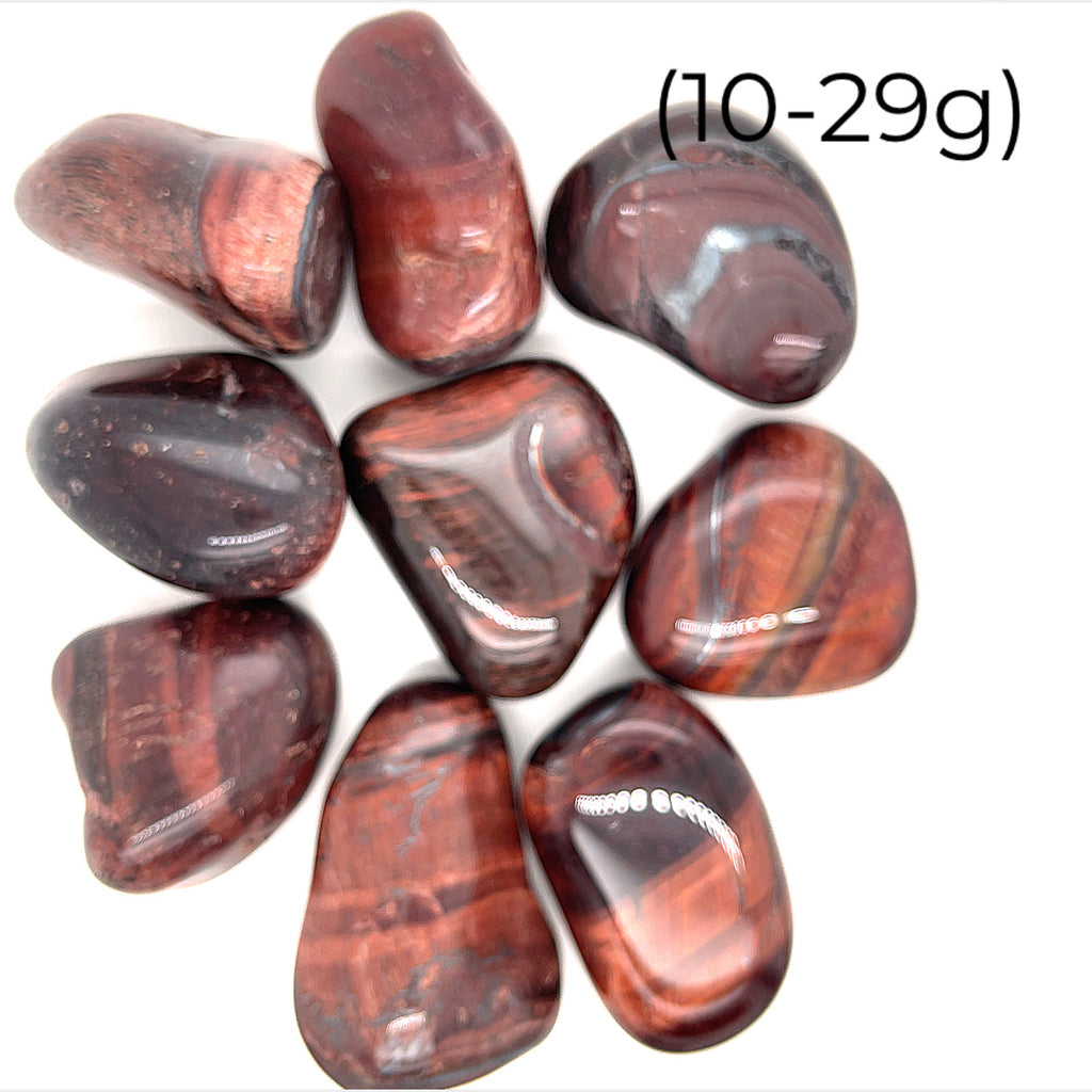 Red Tiger Eye Tumbled Gemstone on white 10-29g overview