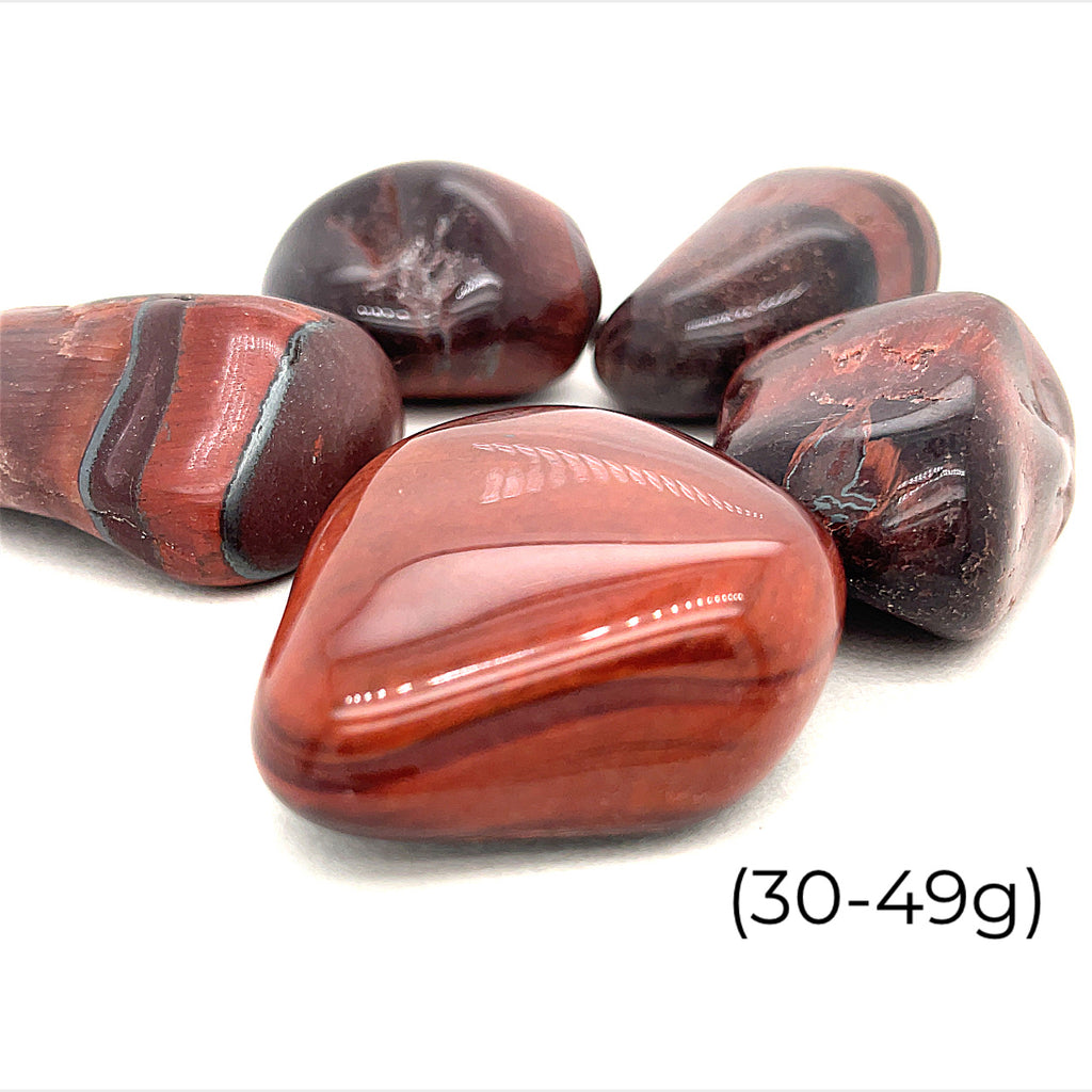 Red Tiger Eye Tumbled Gemstone on white 30-49g overview