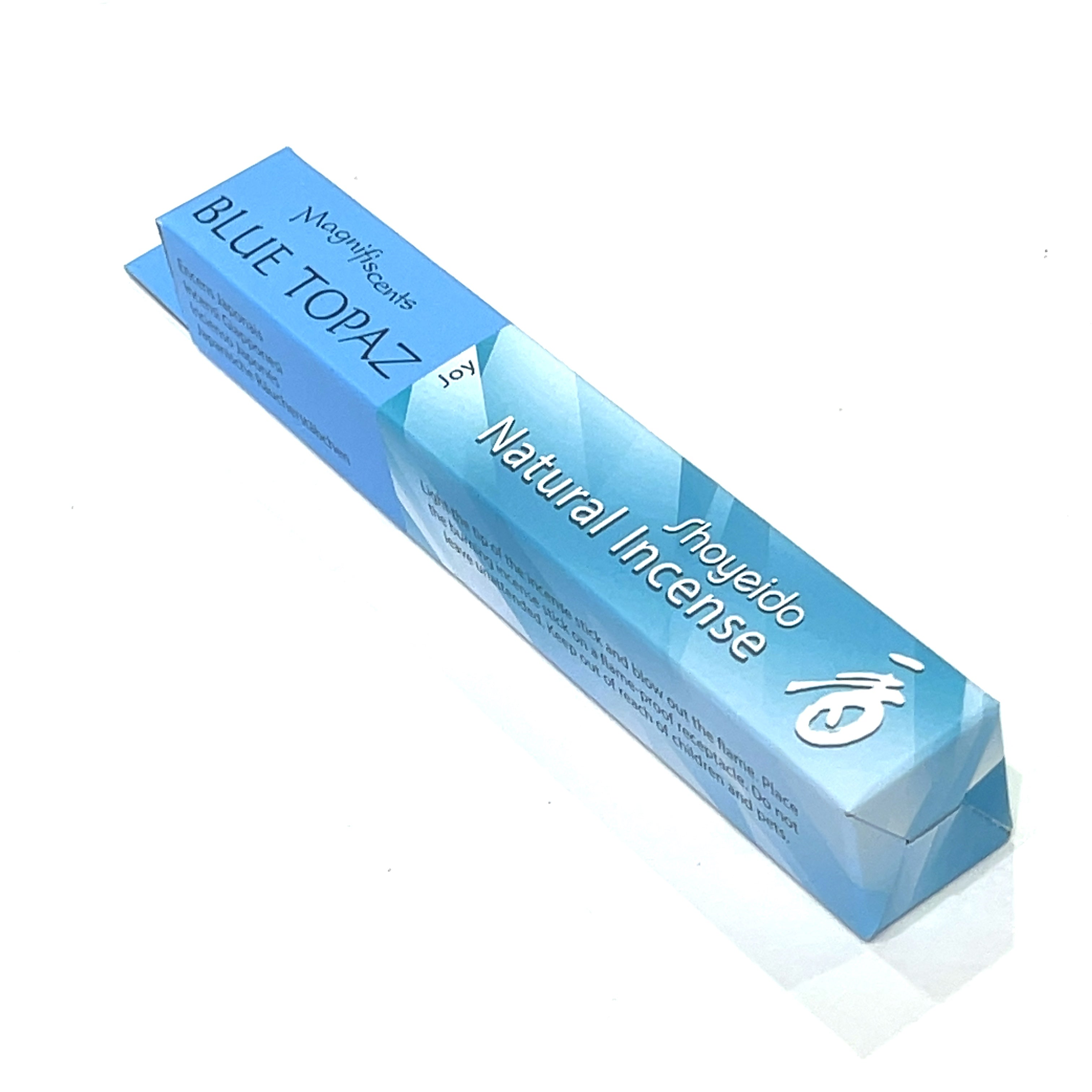 Shoyeido Natural Jewel Incense Blue Topaz on a white background overview. 