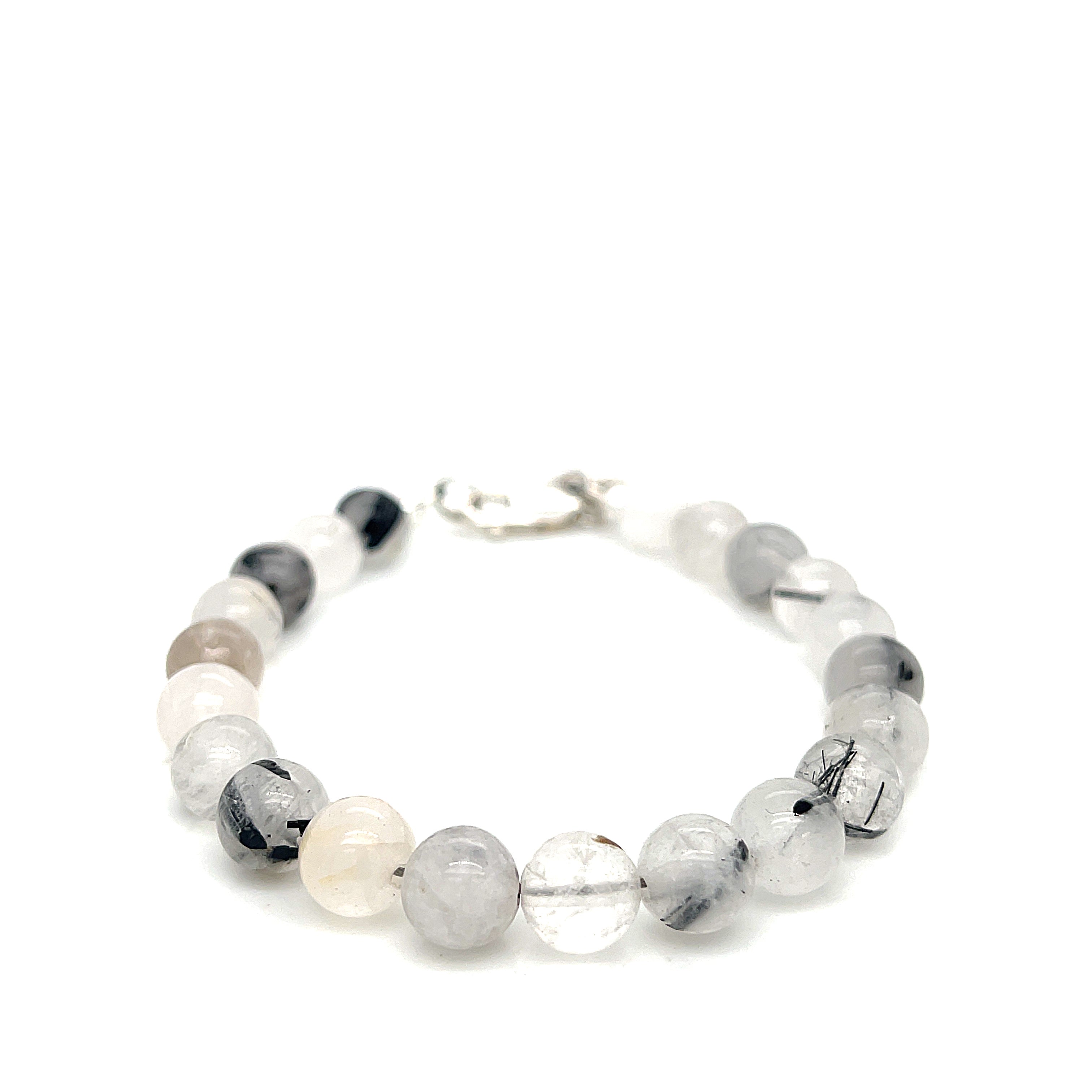 Tourmalinated Quartz beaded gemstone bracelet