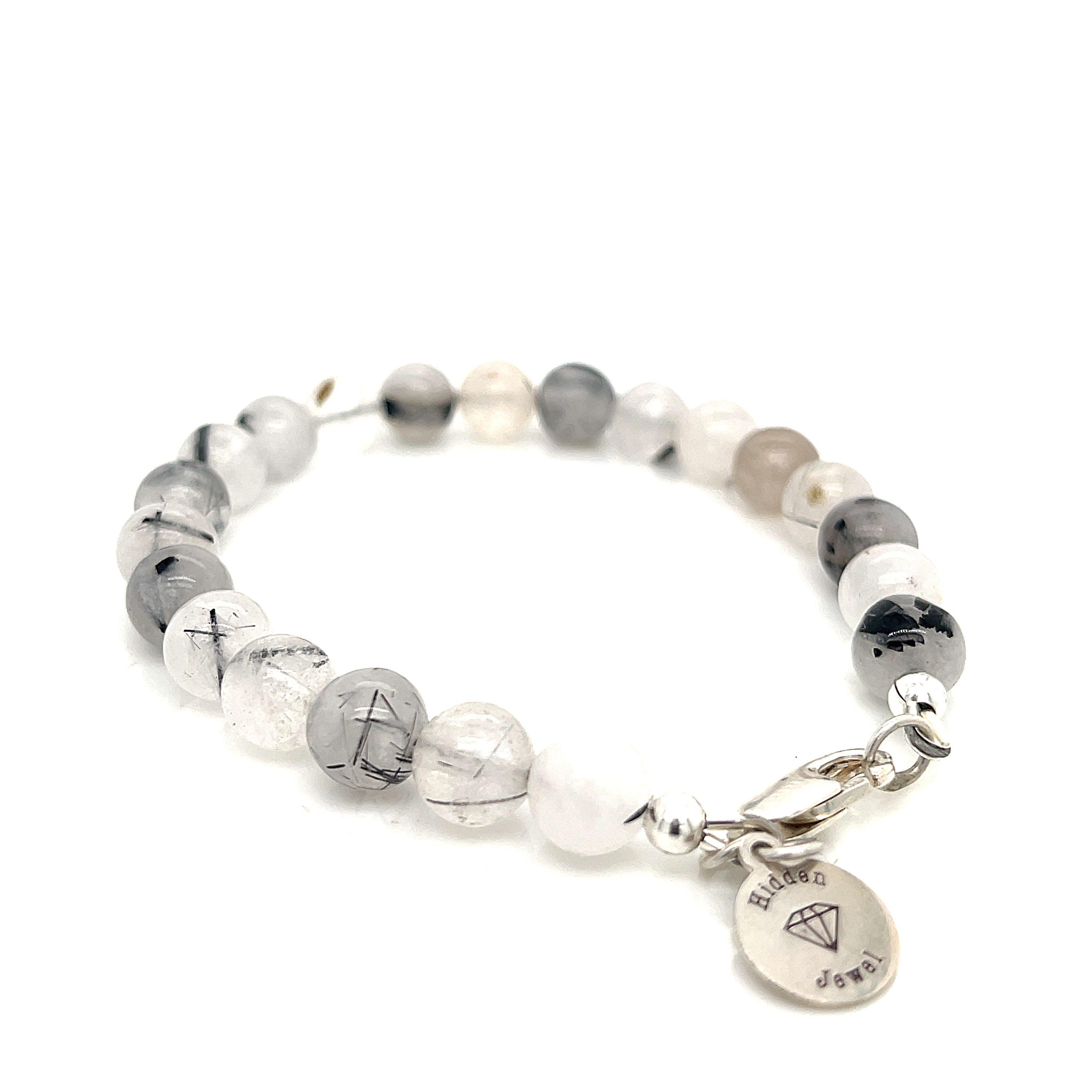 Tourmalinated Quartz beaded gemstone bracelet