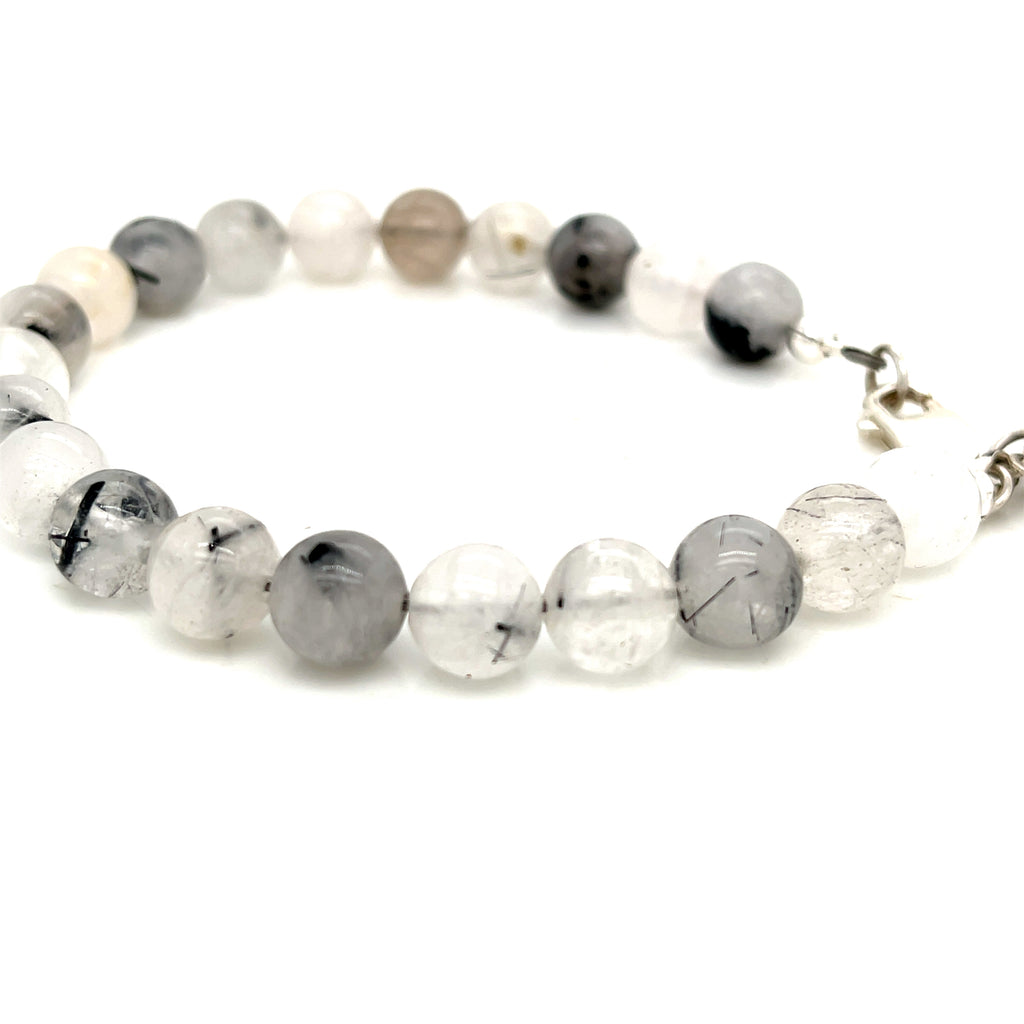 Tourmalinated Quartz beaded gemstone bracelet