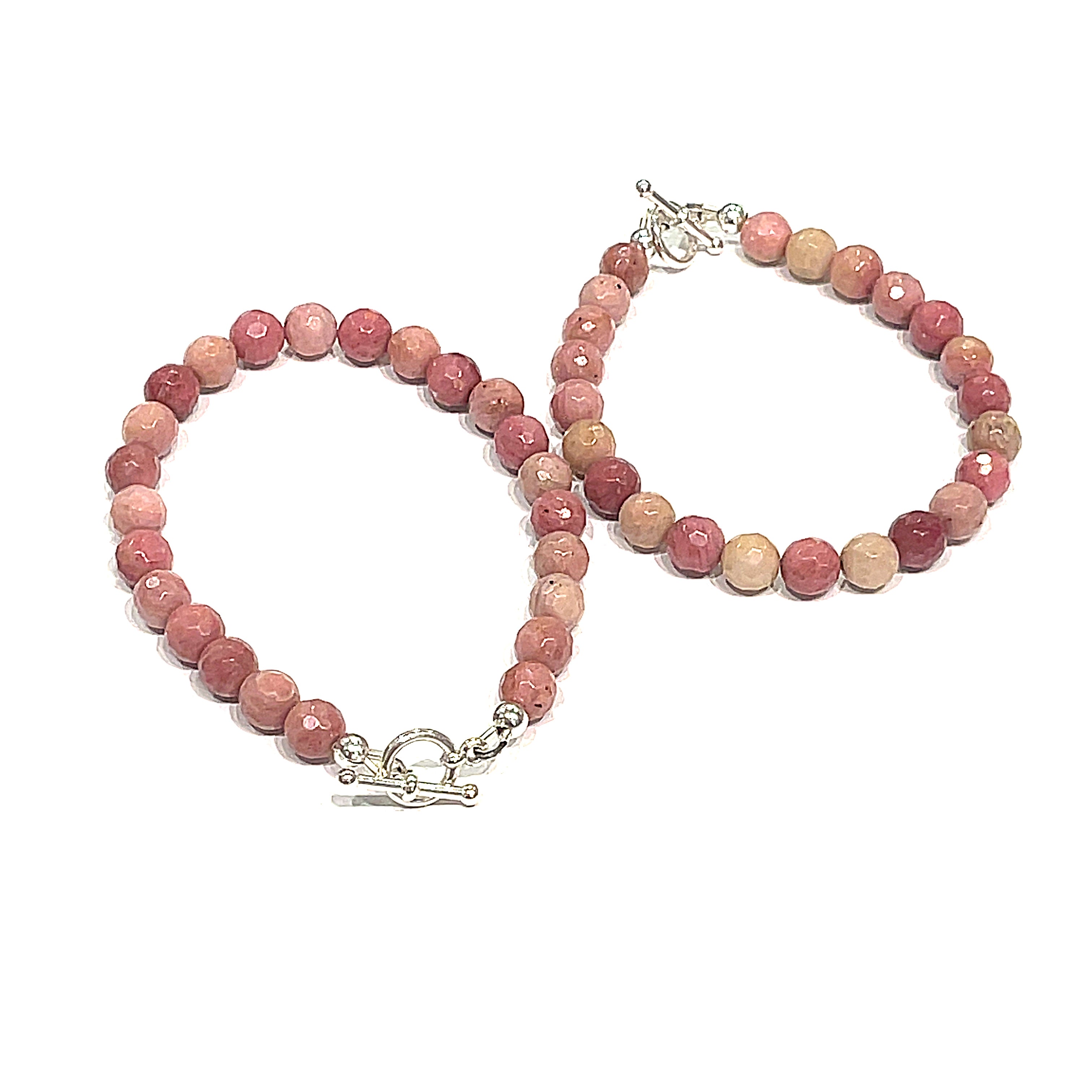 Two Thulite gemstone bracelets with Sterling Silver findings and a Sterling Silver toggle, displayed against a white background, front overview.