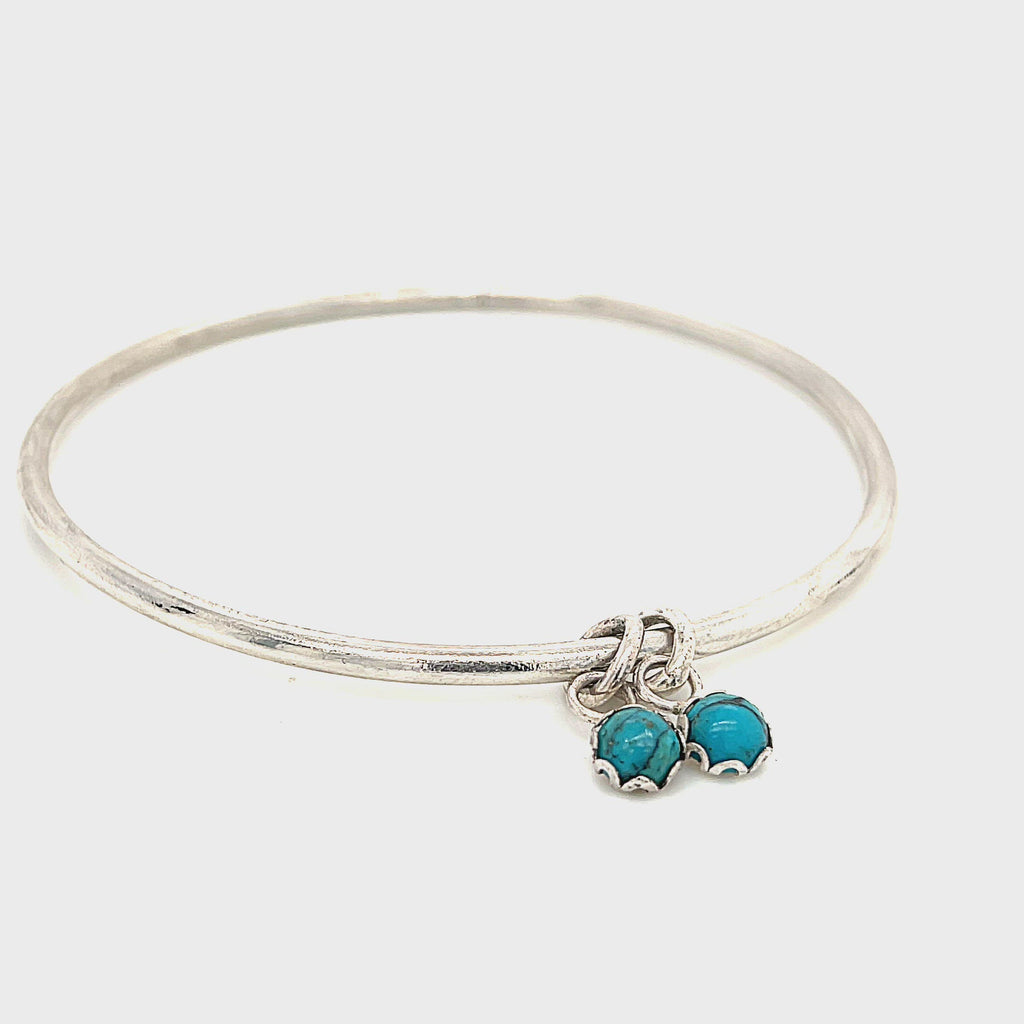 Sterling Silver Turquoise Charm Bangle , size 8'', jewelry