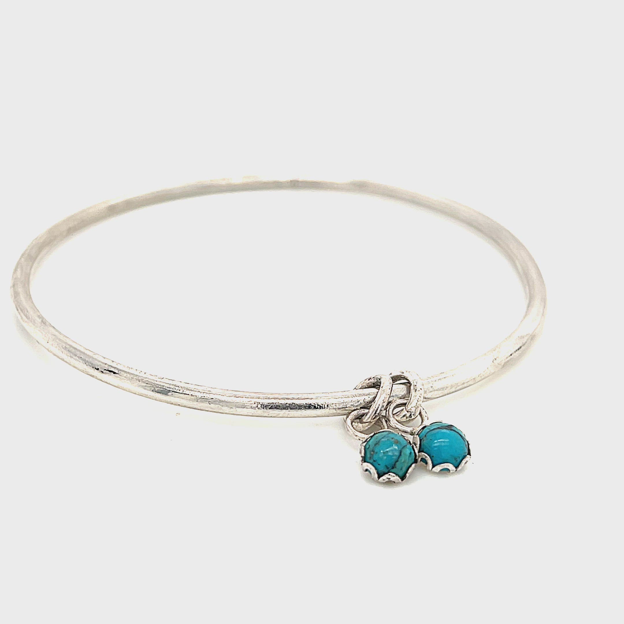 Sterling Silver Turquoise Charm Bangle , size 8'', jewelry