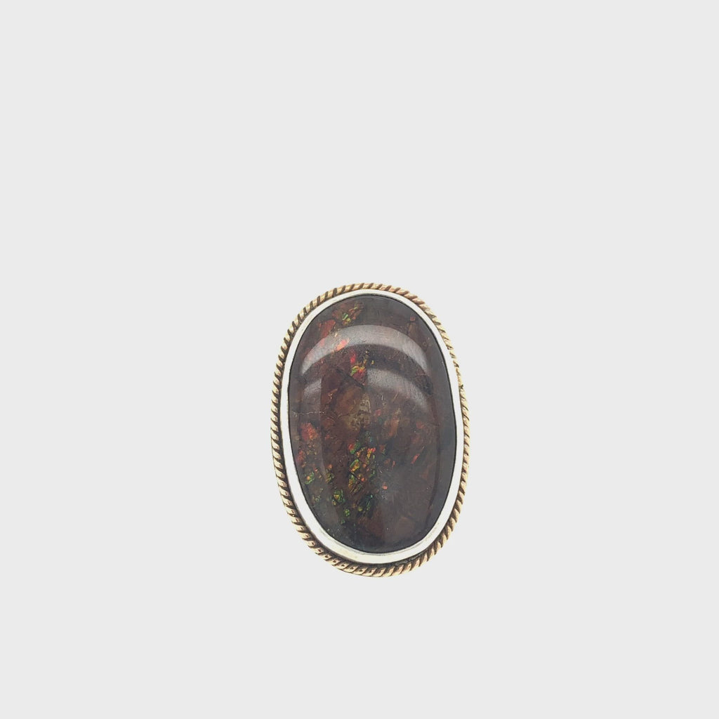 Ammolite Sterling Silver bezel set split shank gemstone ring, jewelry