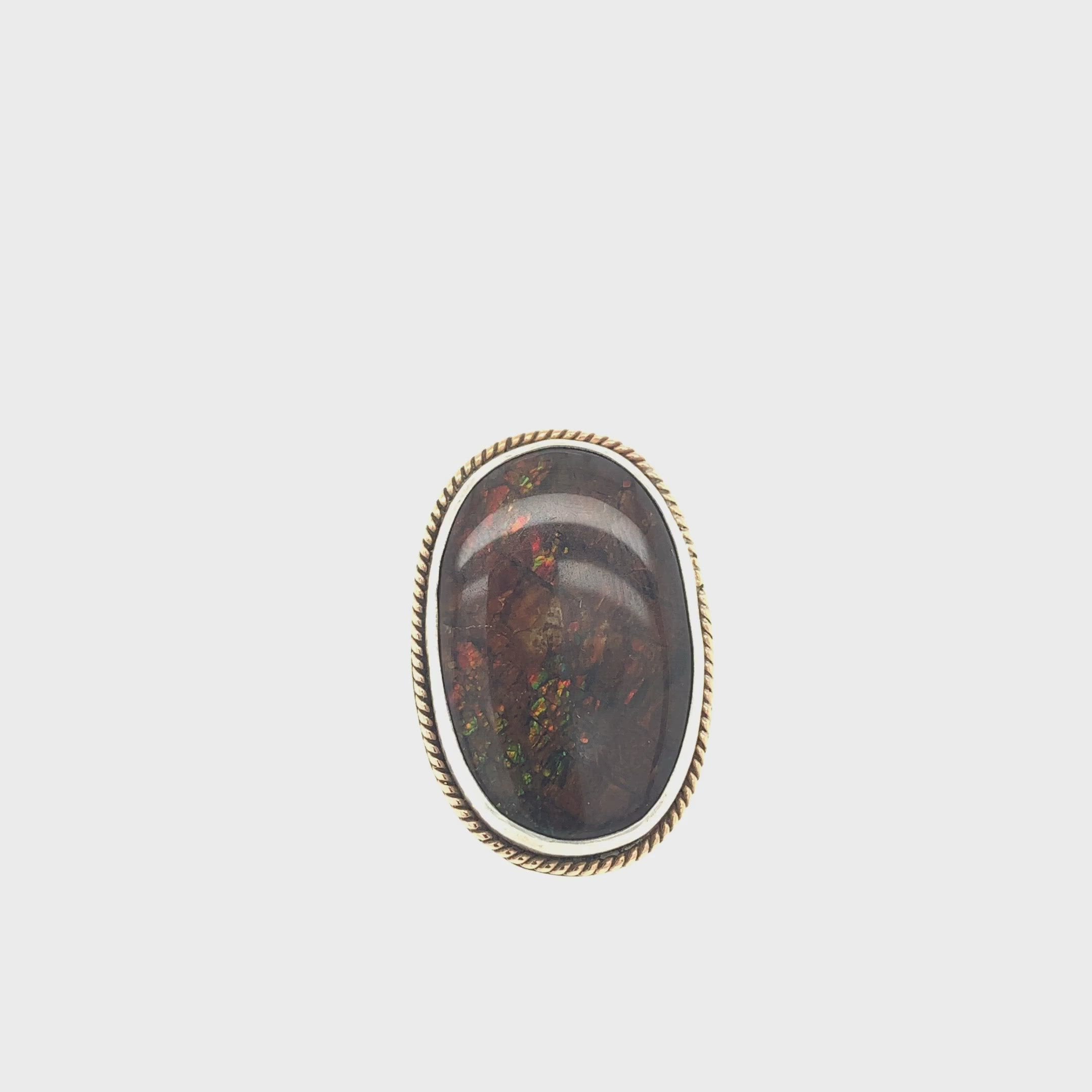 Ammolite Sterling Silver bezel set split shank gemstone ring, jewelry
