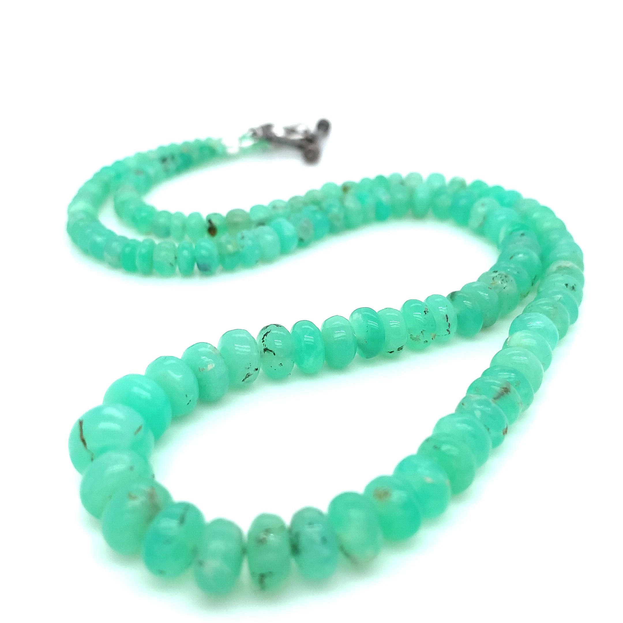 Genuine Chrysoprase Beaded Gemstone Necklace with Paved Diamond Toggle