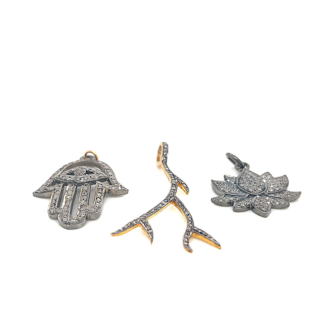 Paved Diamond Pendants, Humza, Lotus flower, branch