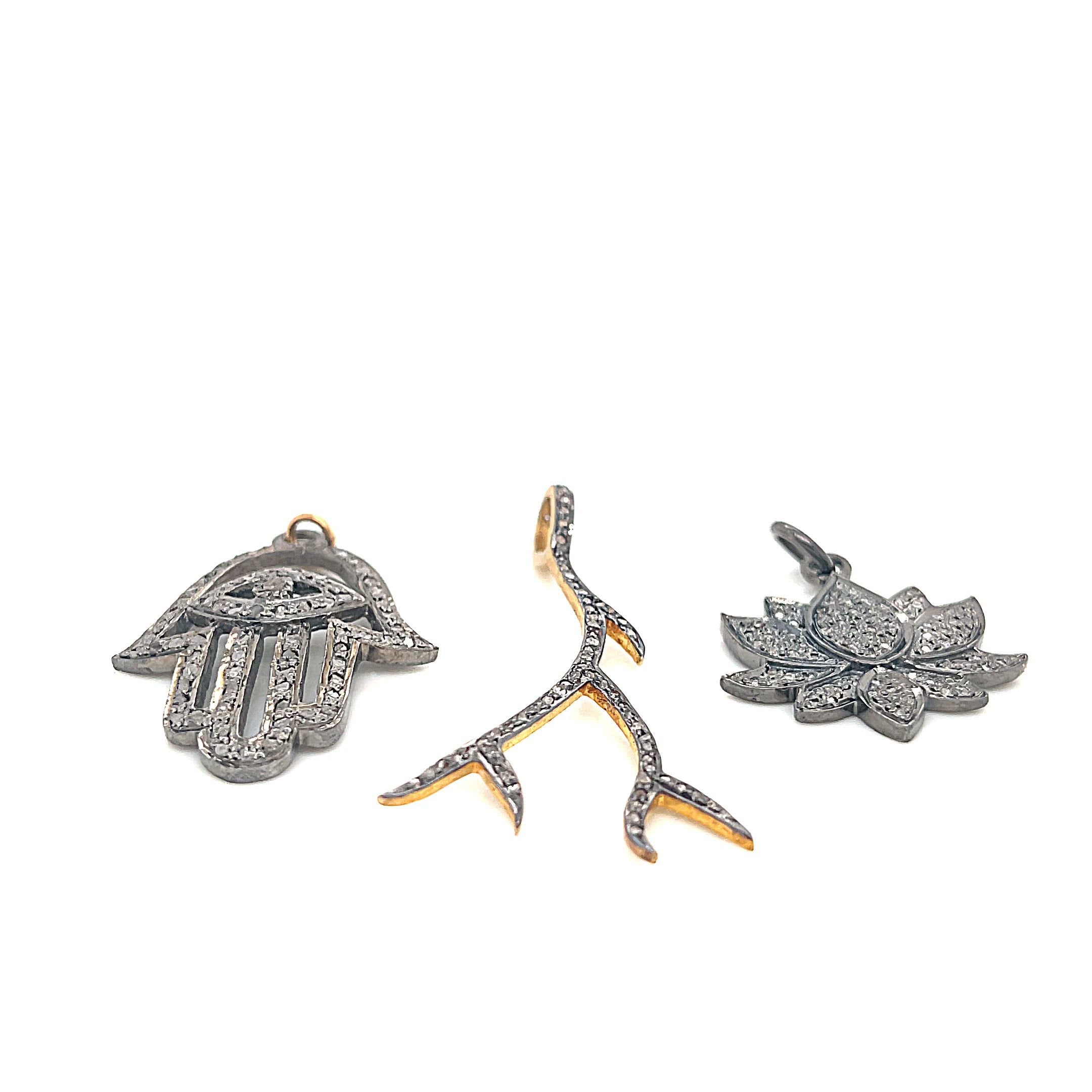 Paved Diamond Pendants, Humza, Lotus flower, branch