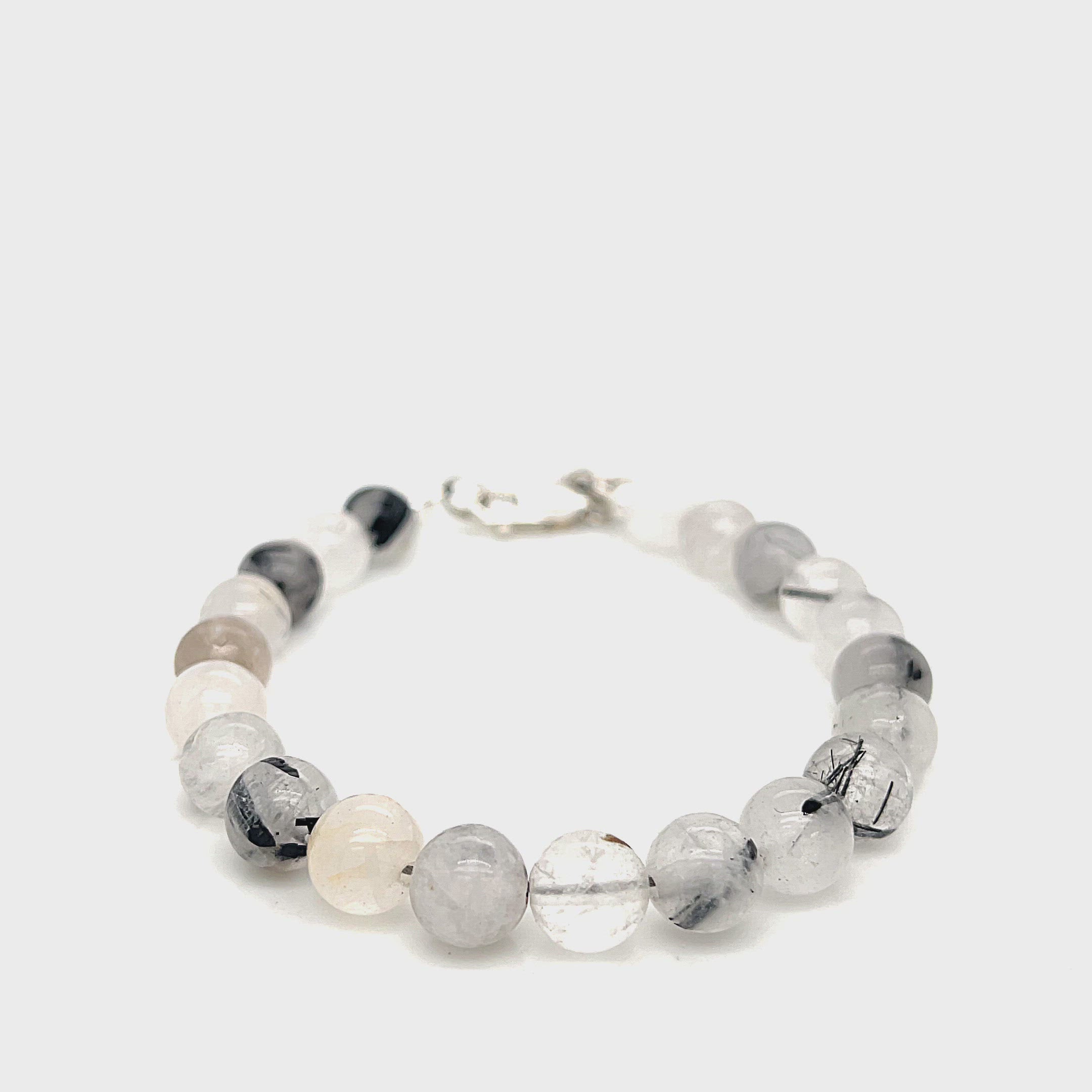 Tourmalinated Quartz beaded gemstone bracelet