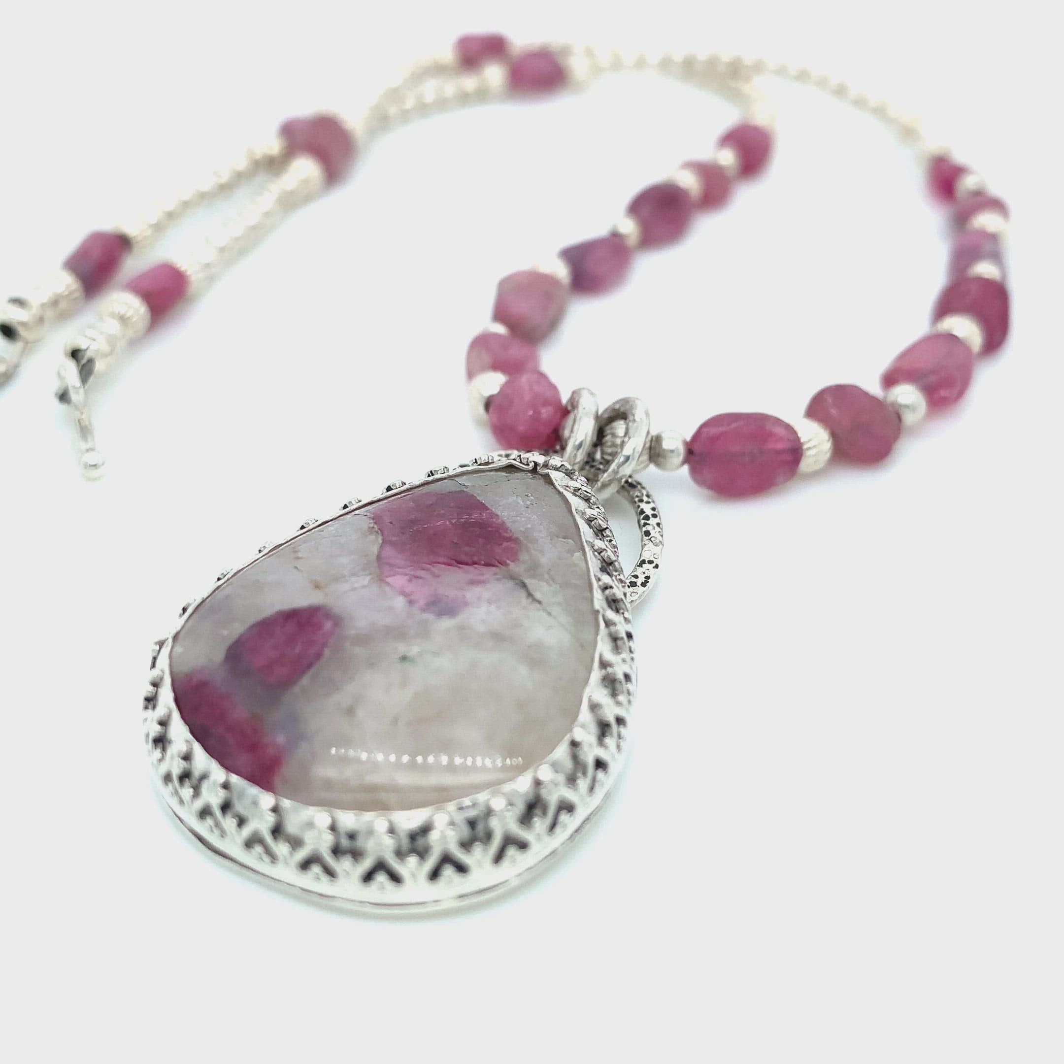 Namibian tourmaline in white quartz pendant neclace with Sterling Silver setting