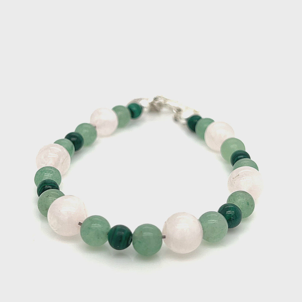 Rose Quartz, Green Aventurine, and Malachite gemstone bracelet