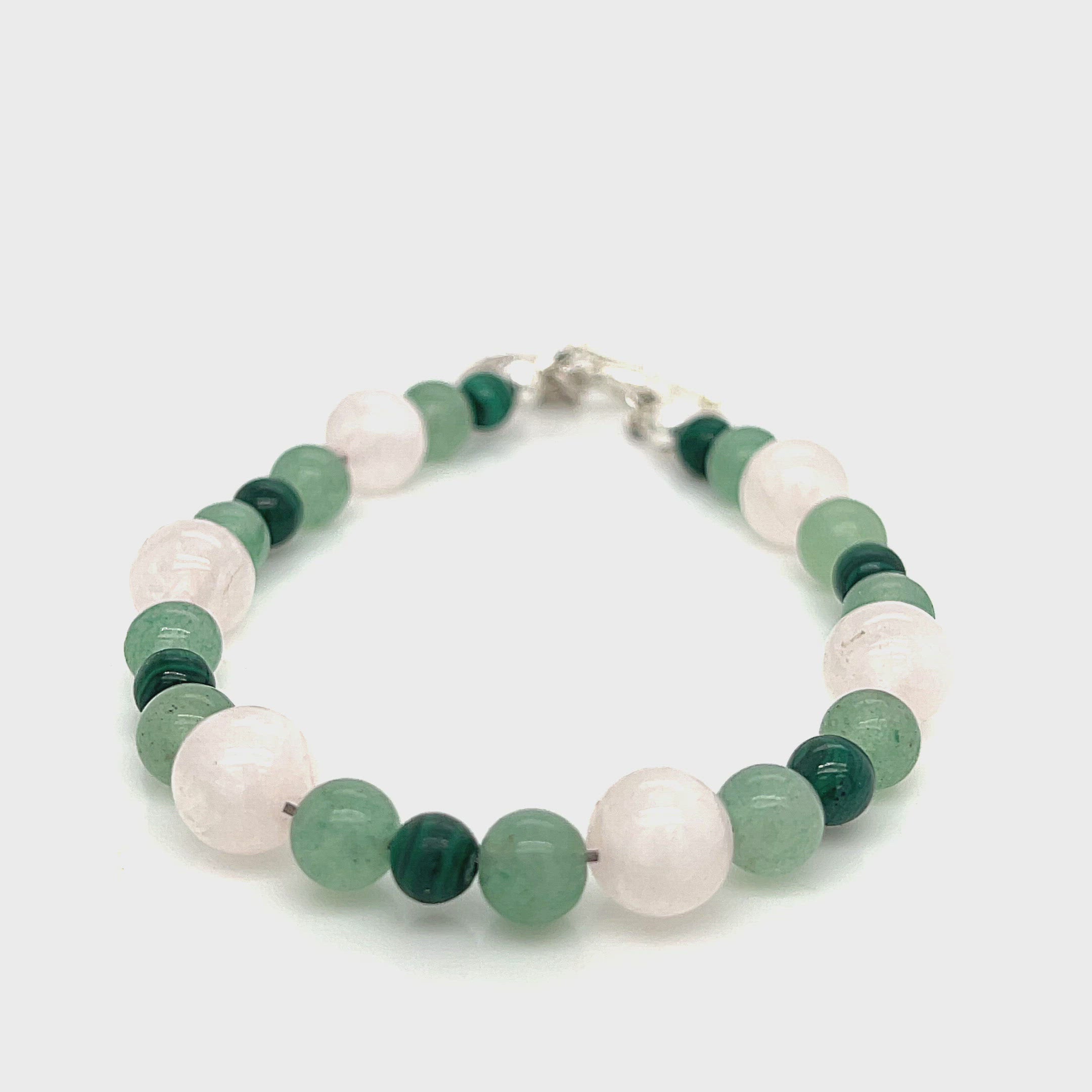 Rose Quartz, Green Aventurine, and Malachite gemstone bracelet