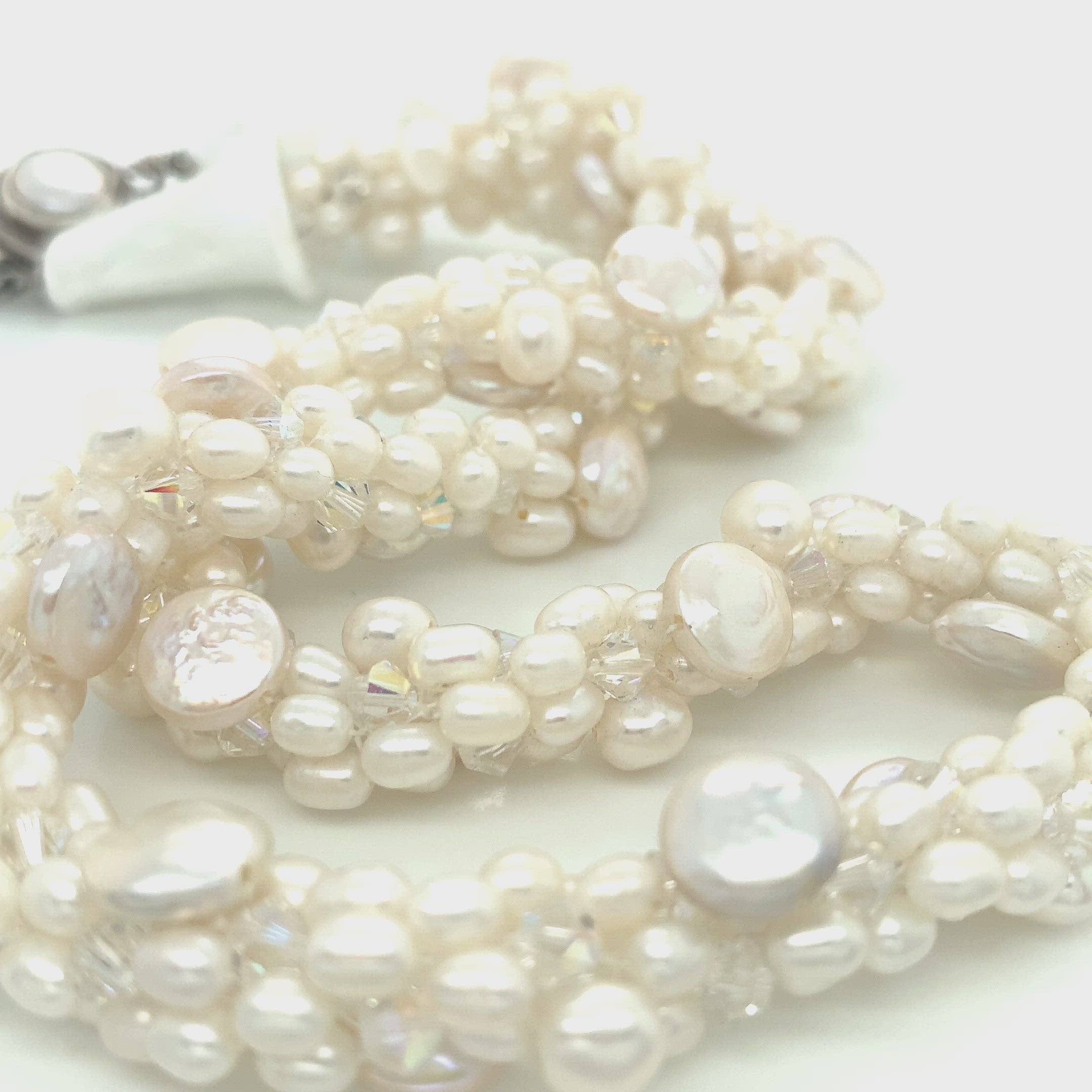 Freshwater White Pearl Crocheted Necklace with Lamp-work Glass
