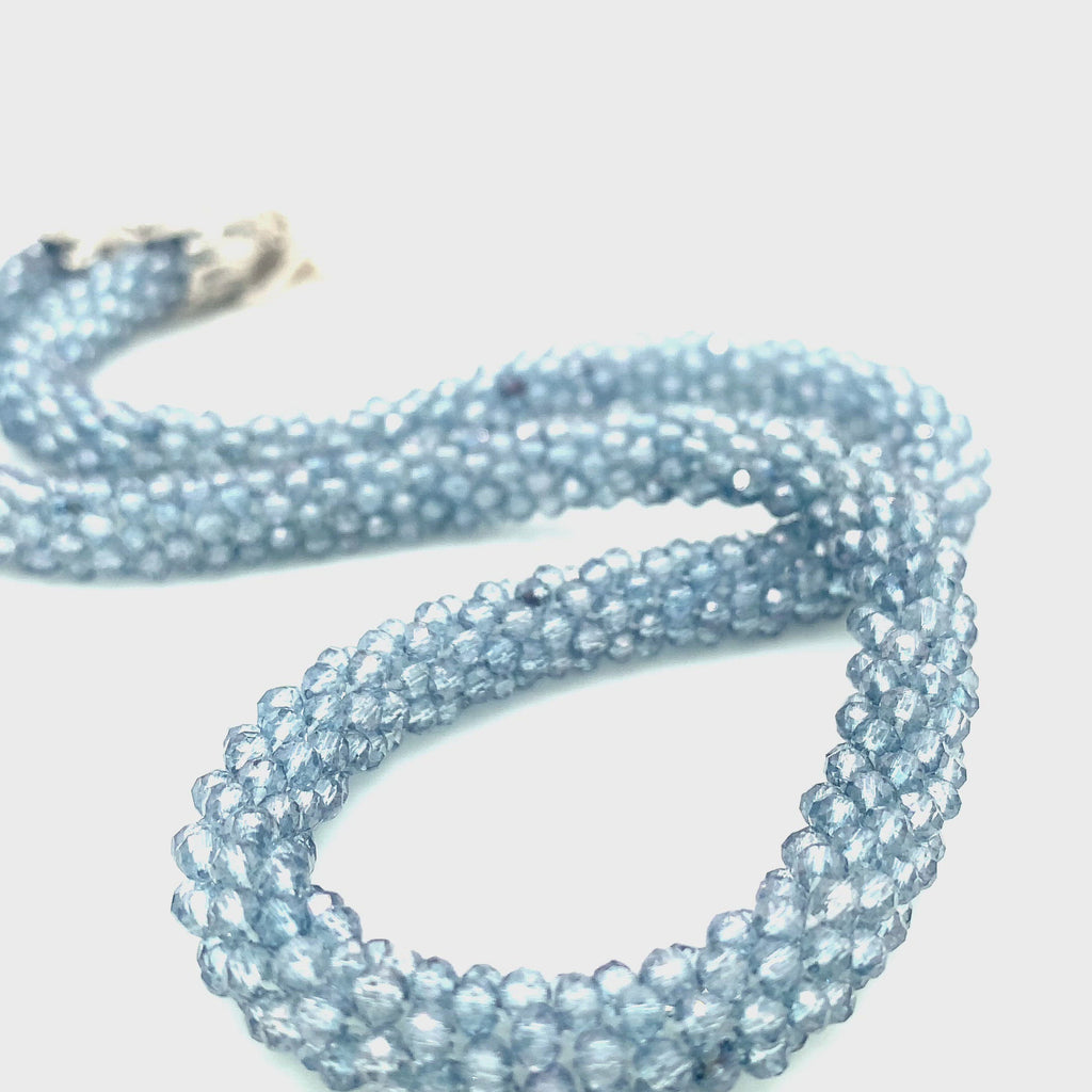 Kyanite Gemstone Crocheted Necklace,  beaded crocheted necklace