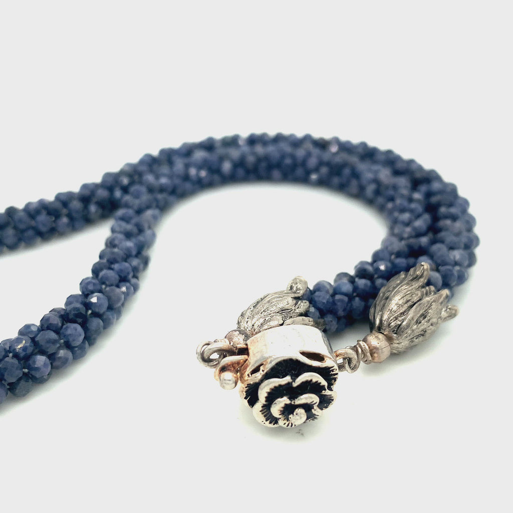 Sri Lankan faceted Blue Sapphire crocheted necklace, gemstone necklace, crocheted necklace