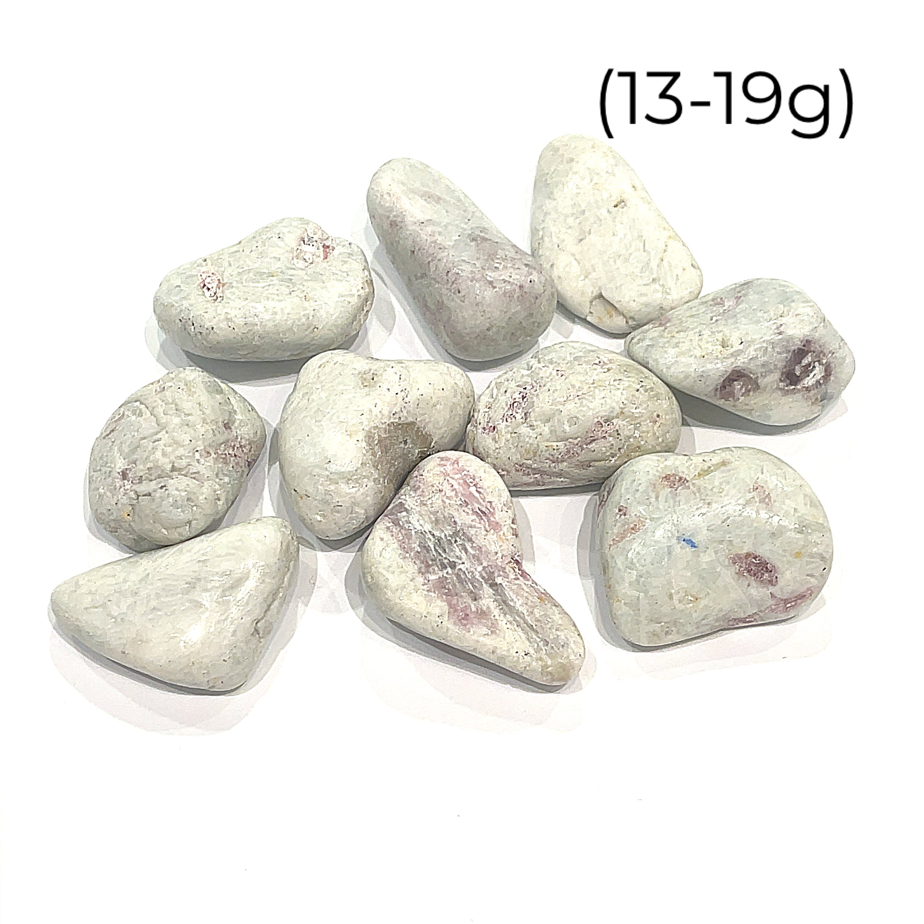 feldspar gemstones with a milky white color and scattered pink inclusions on a white background size (13-19g)