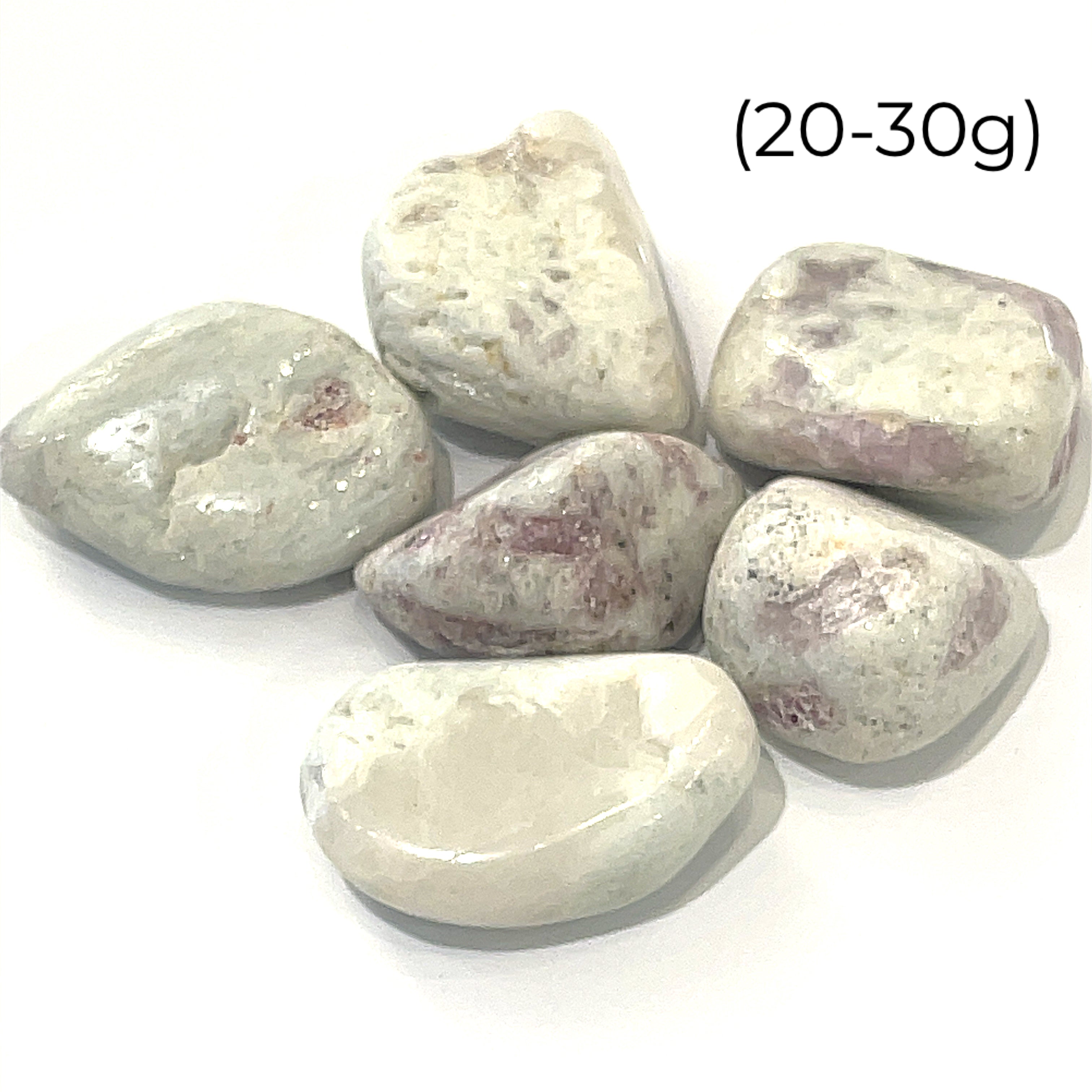 feldspar gemstones with a milky white color and scattered pink inclusions on a white background size (20-30g)
