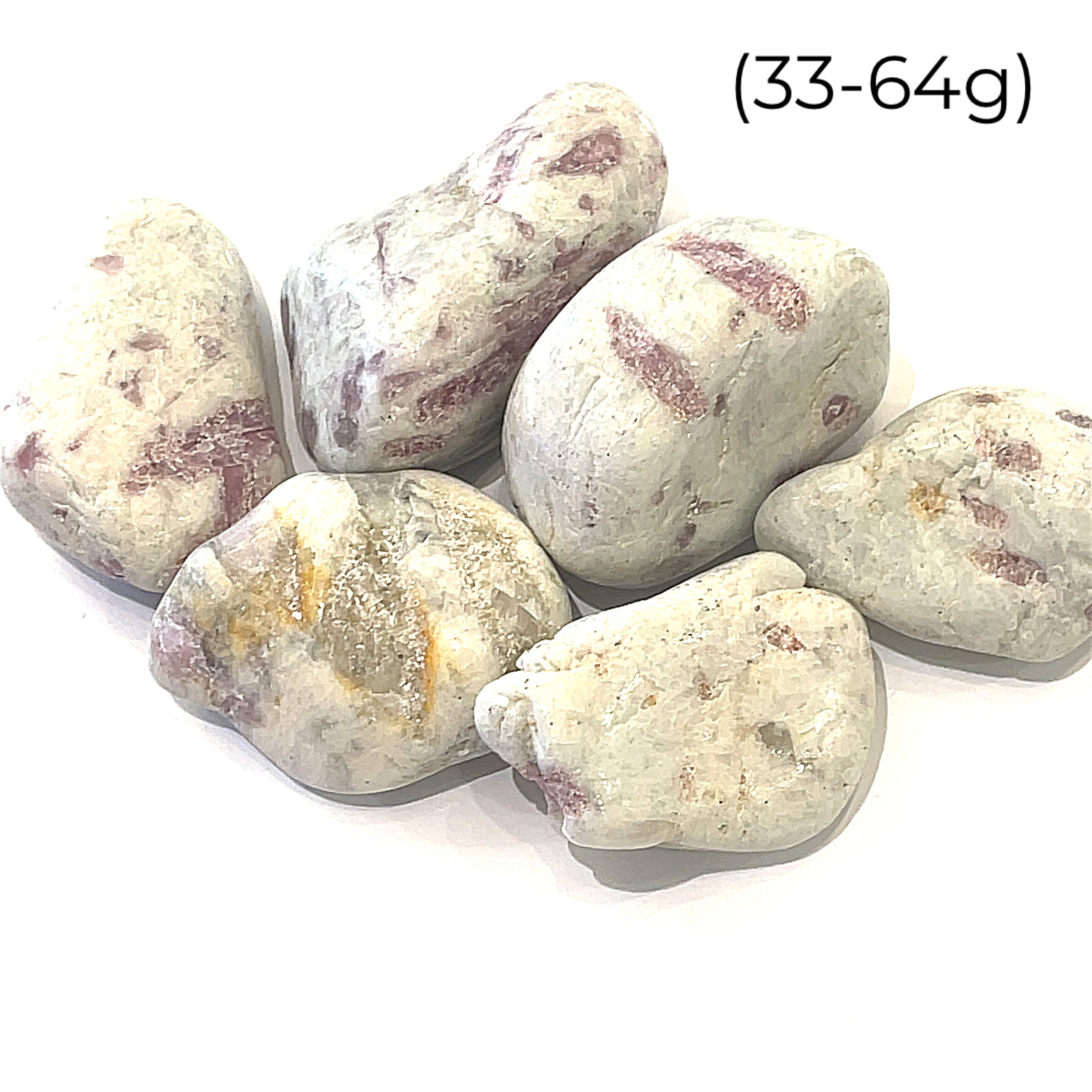 feldspar gemstones with a milky white color and scattered pink inclusions on a white background size (33-64g)
