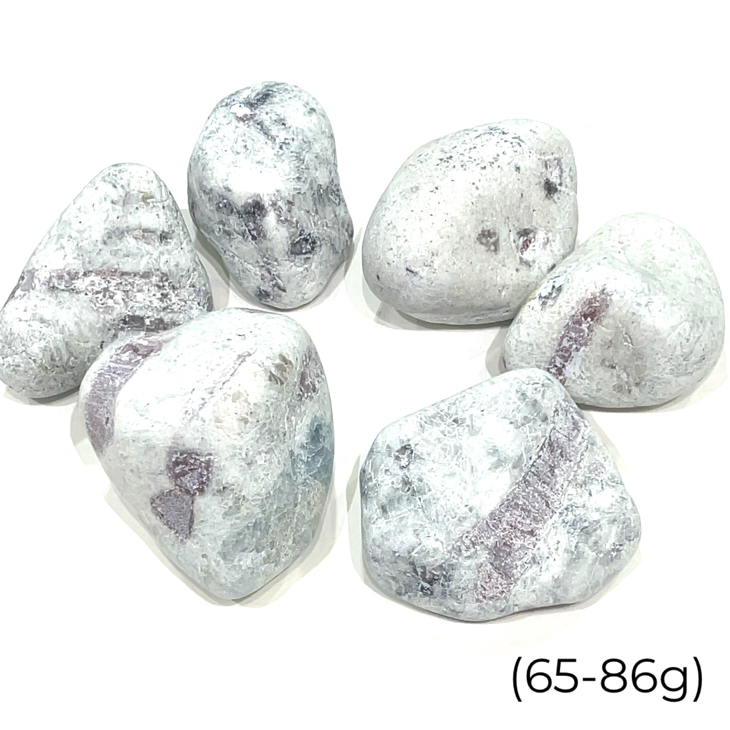 feldspar gemstones with a milky white color and scattered pink inclusions on a white background size (65-86g)