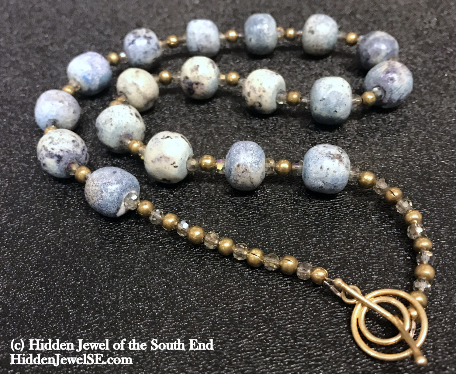 Antique blue ceramic beaded necklace, jewelry