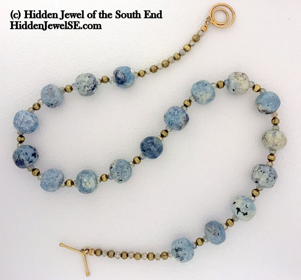 Antique blue ceramic beaded necklace, jewelry