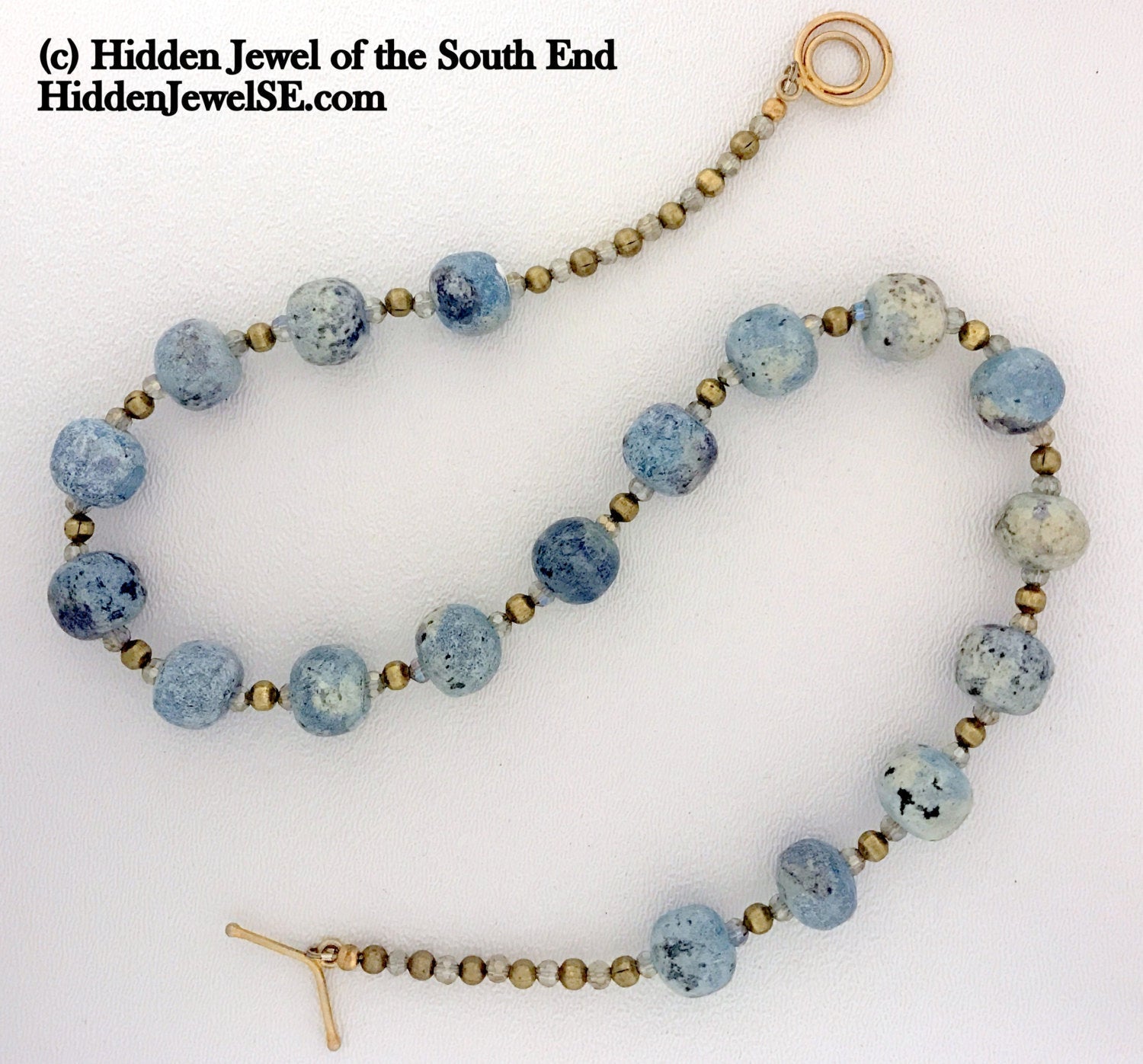 Antique blue ceramic beaded necklace, jewelry