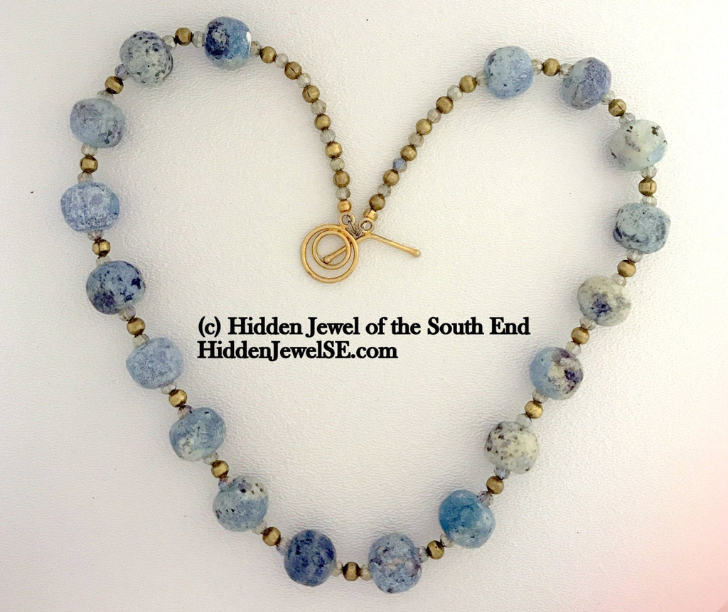 Antique blue ceramic beaded necklace, jewelry
