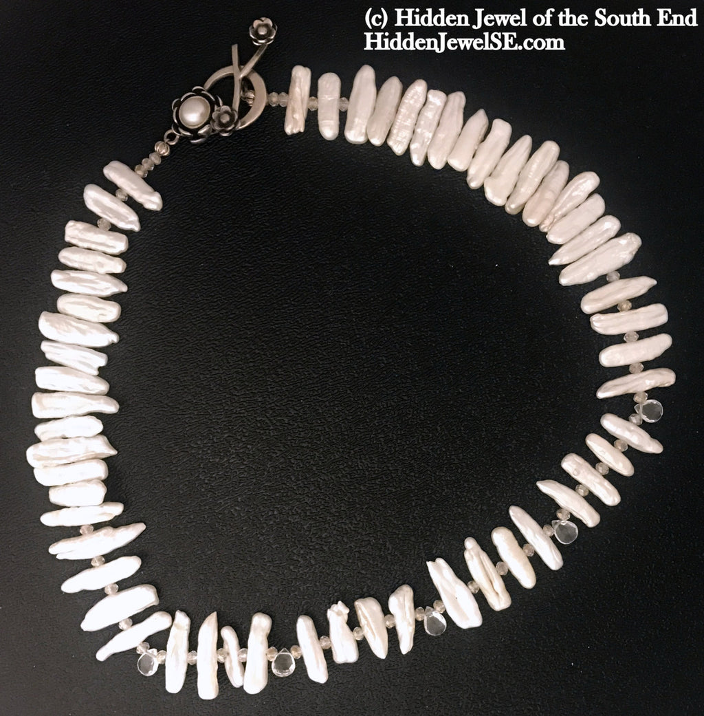Freshwater Stick Pearl , Rock Crystal drops, & Crystal Necklace