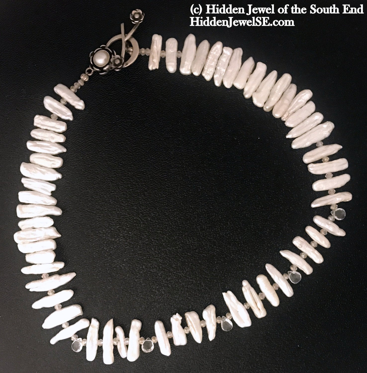 Freshwater Stick Pearl , Rock Crystal drops, & Crystal Necklace