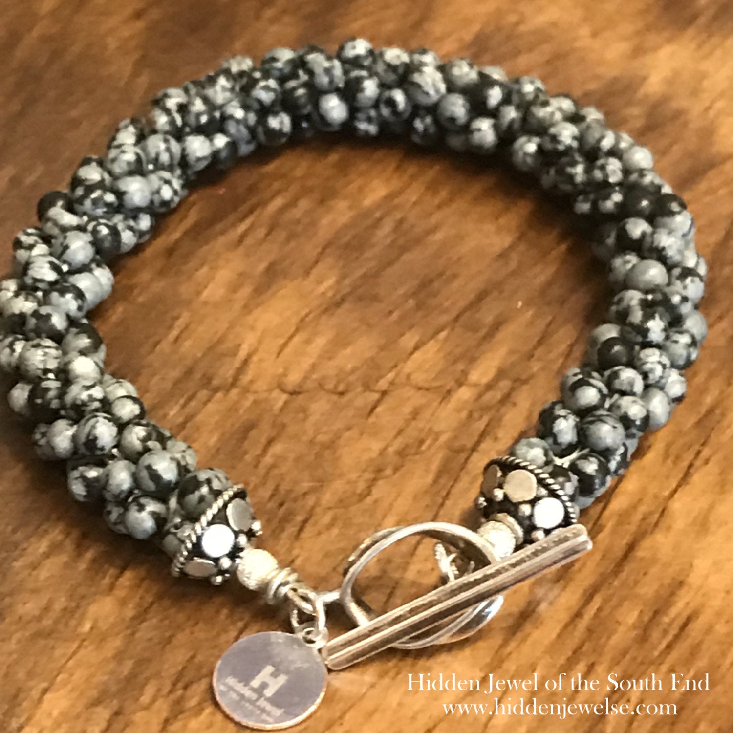 Snowflake Jasper Crocheted Bracelet with sterling clasp